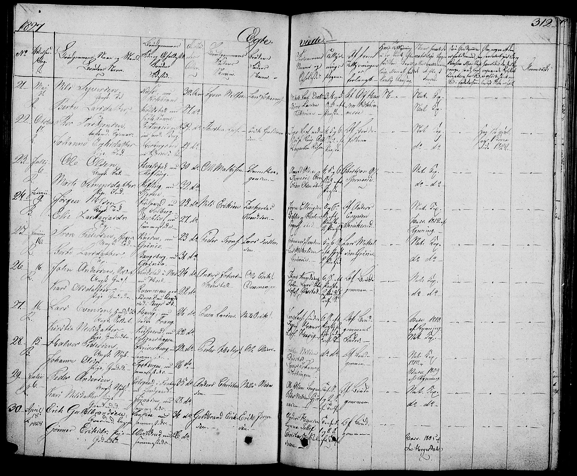 Ringsaker prestekontor, AV/SAH-PREST-014/L/La/L0004: Parish register (copy) no. 4, 1827-1838, p. 312