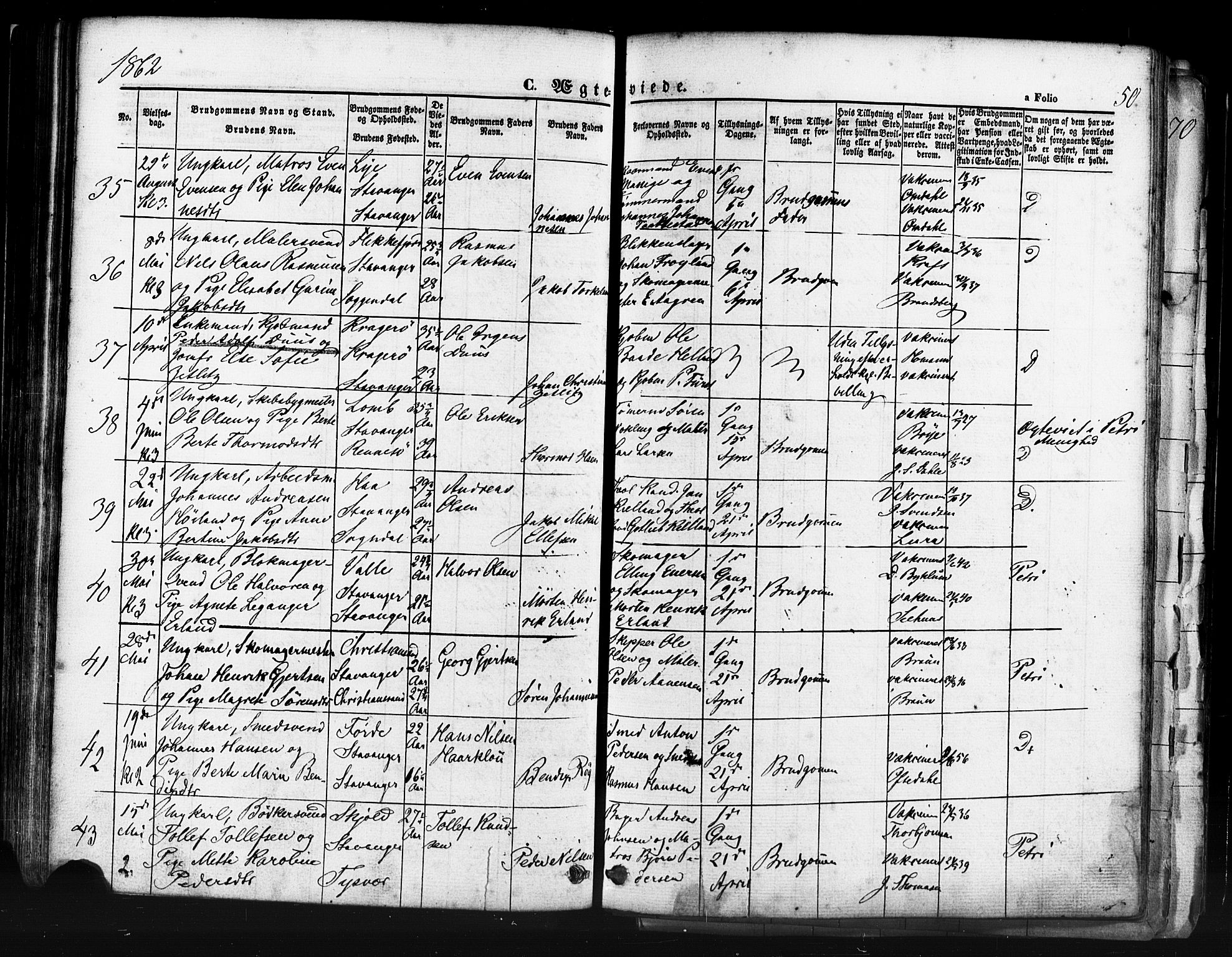 Domkirken sokneprestkontor, AV/SAST-A-101812/001/30/30BB/L0011: Parish register (copy) no. B 11, 1858-1876, p. 50