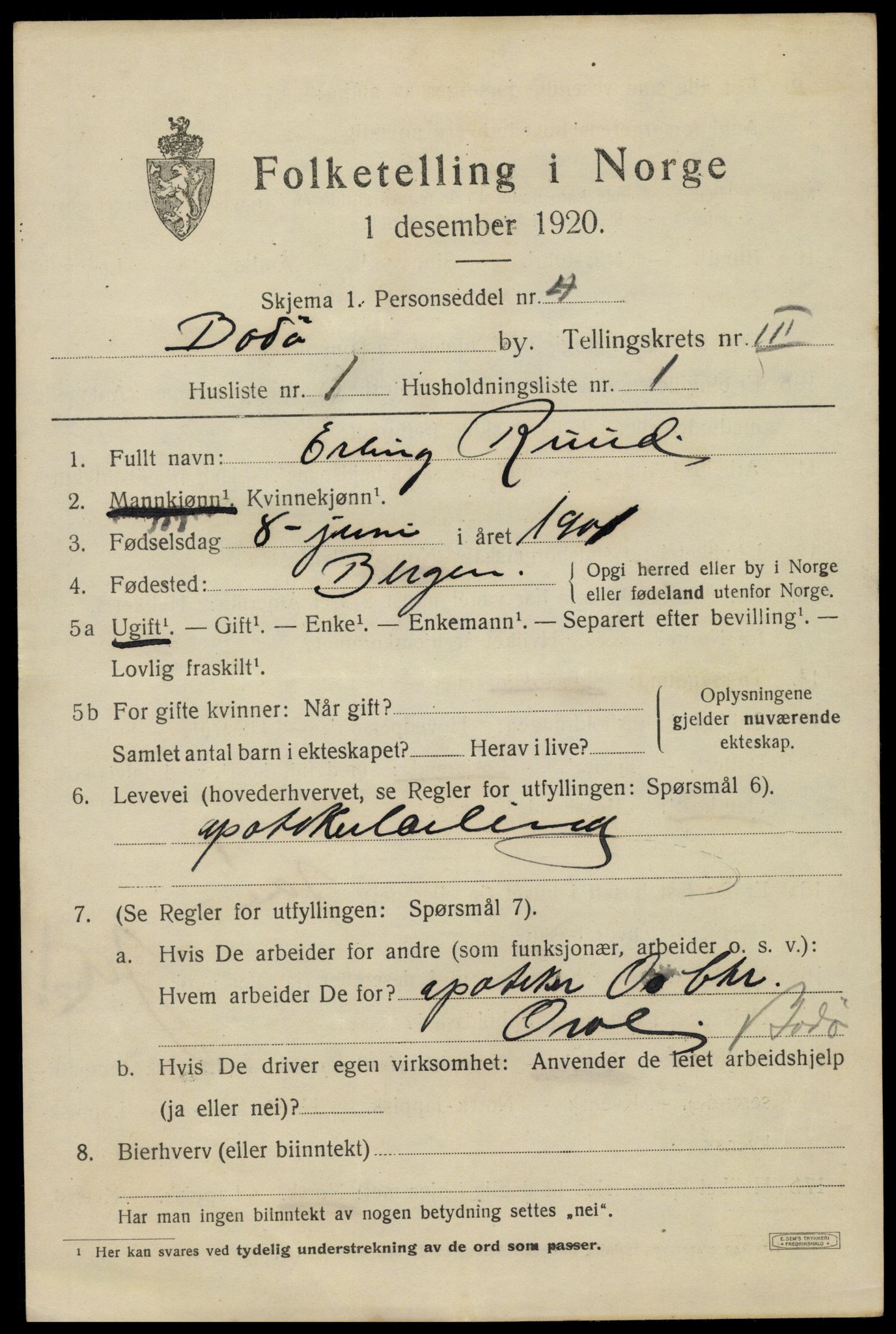 SAT, 1920 census for Bodø, 1920, p. 5679