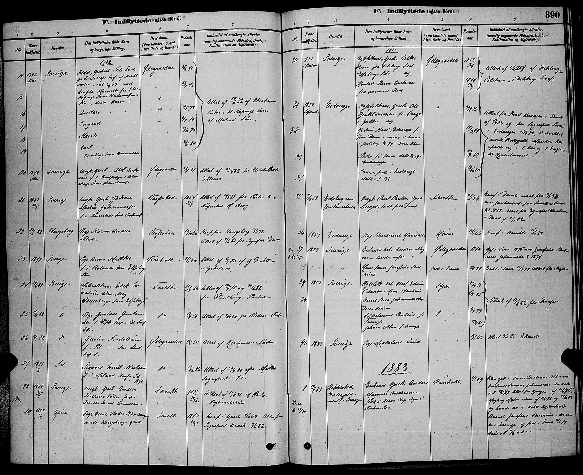 Bamble kirkebøker, AV/SAKO-A-253/G/Ga/L0008: Parish register (copy) no. I 8, 1878-1888, p. 390