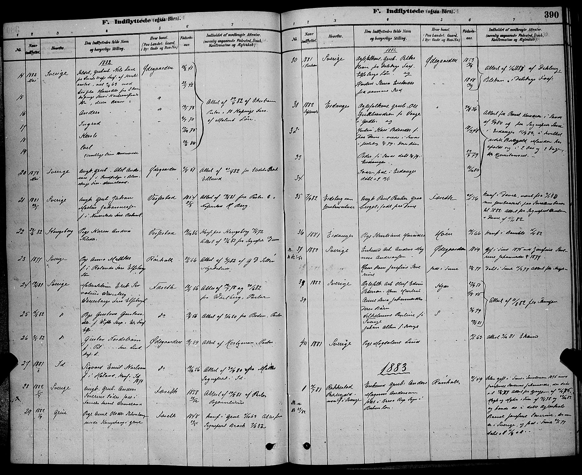 Bamble kirkebøker, SAKO/A-253/G/Ga/L0008: Parish register (copy) no. I 8, 1878-1888, p. 390