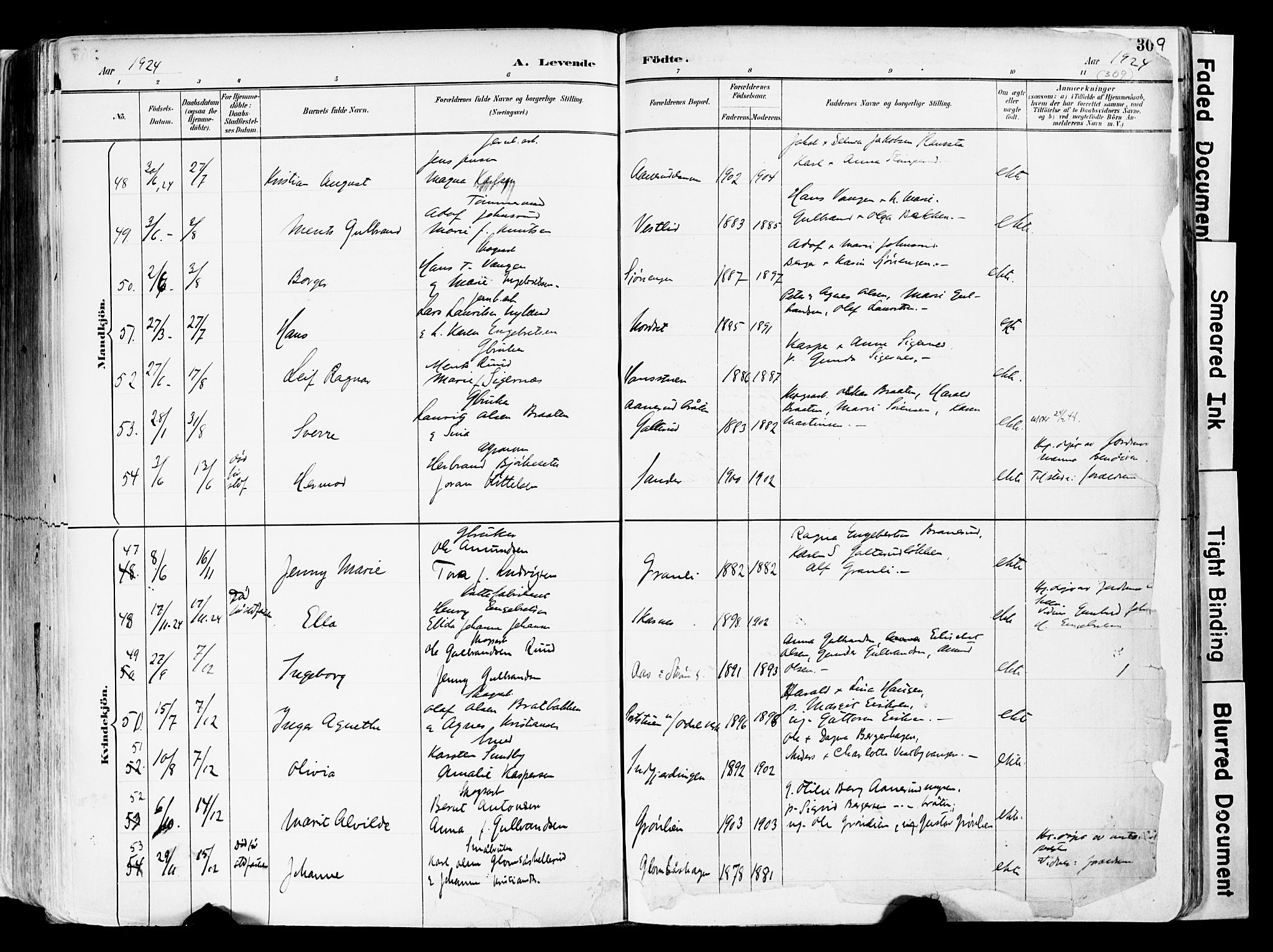 Sør-Odal prestekontor, AV/SAH-PREST-030/H/Ha/Haa/L0006: Parish register (official) no. 6, 1886-1931, p. 309