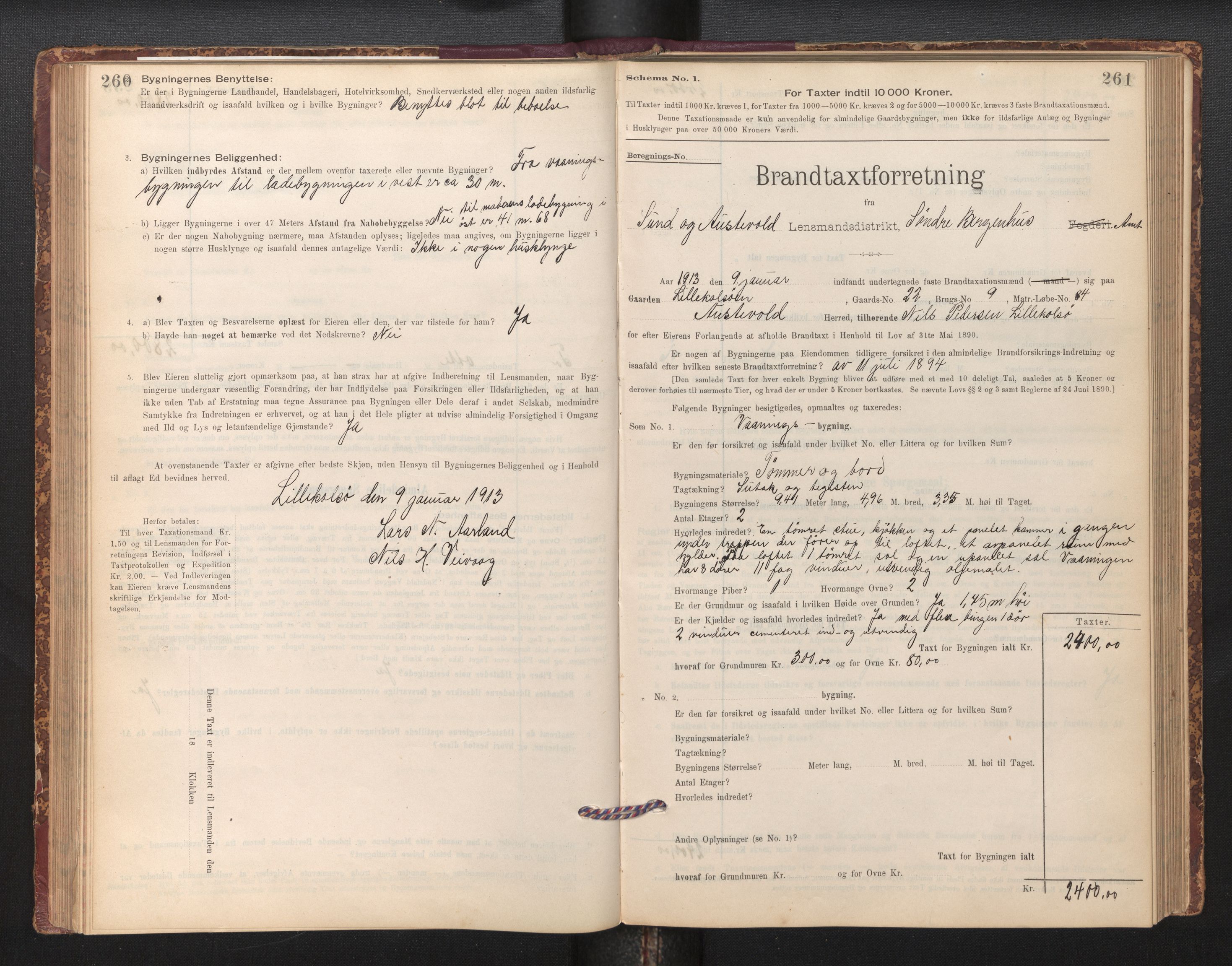 Lensmannen i Sund og Austevoll, SAB/A-35201/0012/L0003: Branntakstprotokoll, skjematakst, 1894-1917, p. 260-261