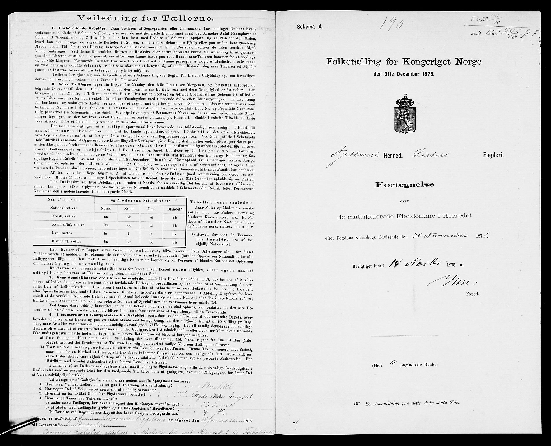 SAK, 1875 census for 1036P Fjotland, 1875, p. 15