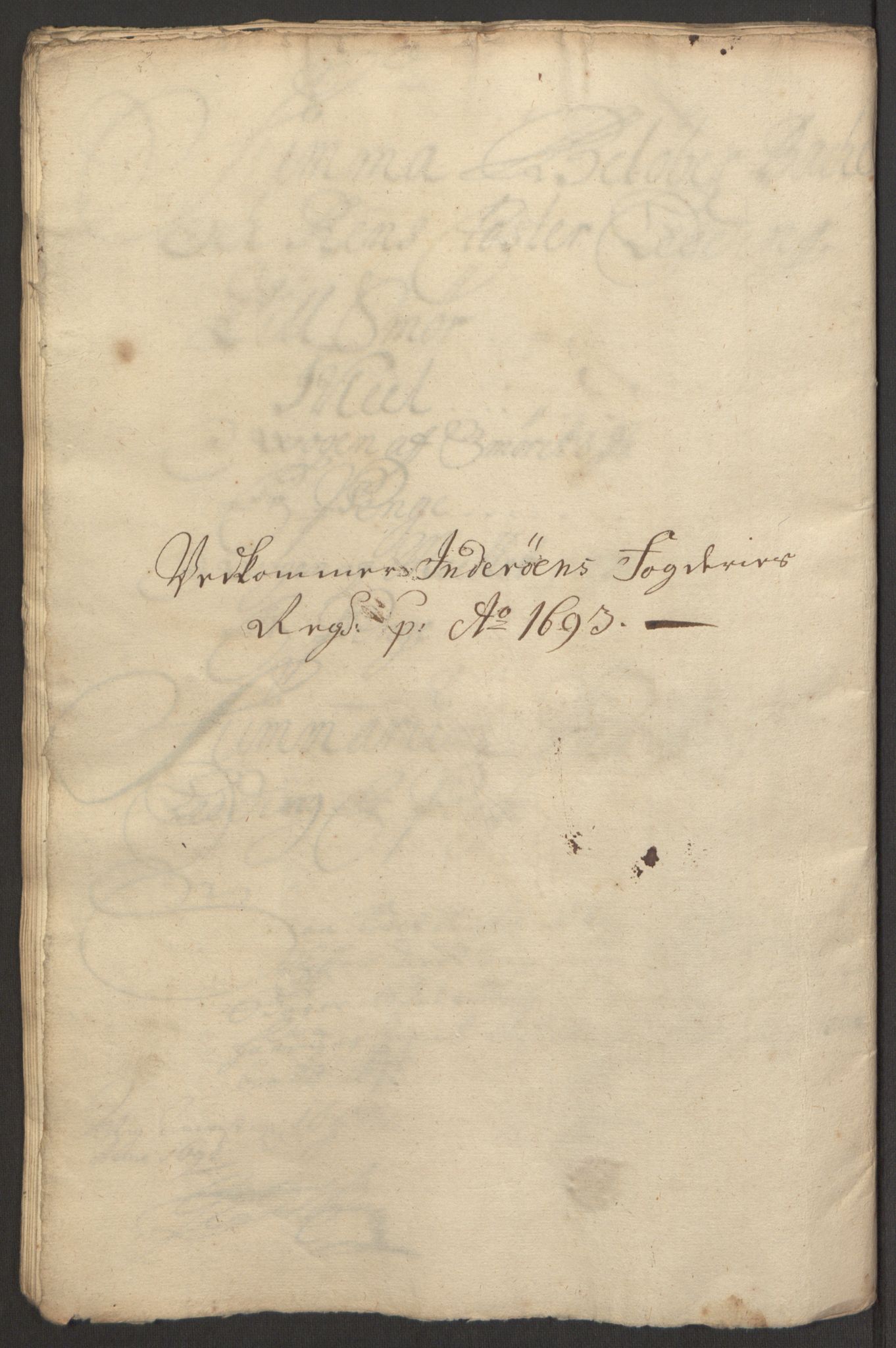 Rentekammeret inntil 1814, Reviderte regnskaper, Fogderegnskap, AV/RA-EA-4092/R63/L4308: Fogderegnskap Inderøy, 1692-1694, p. 498