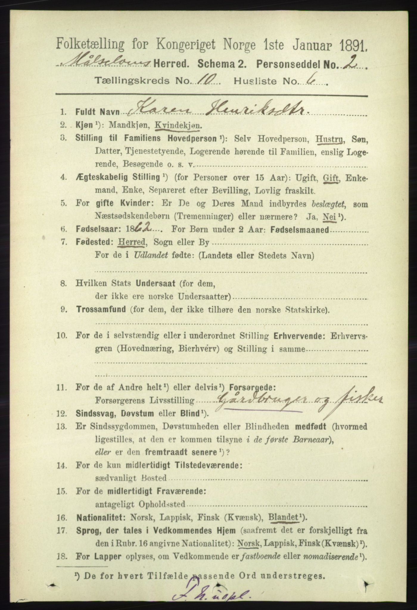 RA, 1891 census for 1924 Målselv, 1891, p. 3011