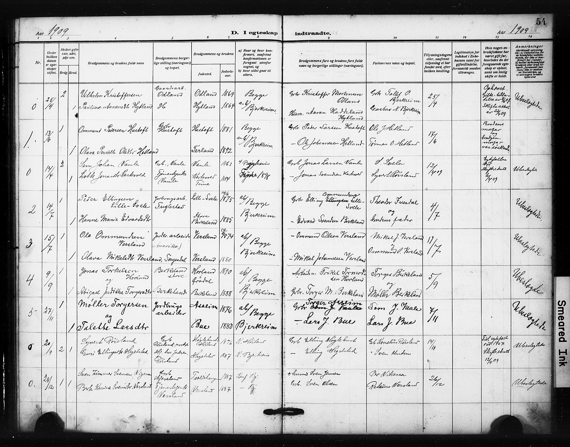Helleland sokneprestkontor, AV/SAST-A-101810: Parish register (copy) no. B 6, 1909-1923, p. 54