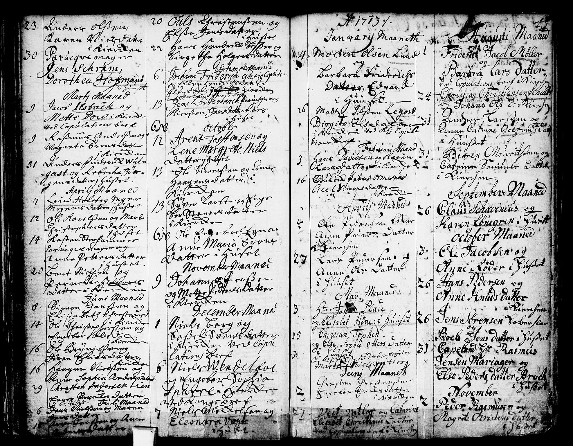 Oslo domkirke Kirkebøker, AV/SAO-A-10752/F/Fa/L0002: Parish register (official) no. 2, 1705-1730, p. 45