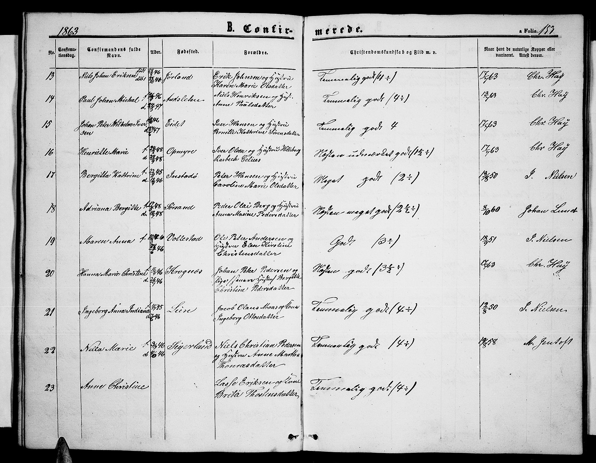 Ministerialprotokoller, klokkerbøker og fødselsregistre - Nordland, AV/SAT-A-1459/893/L1347: Parish register (copy) no. 893C02, 1858-1866, p. 153