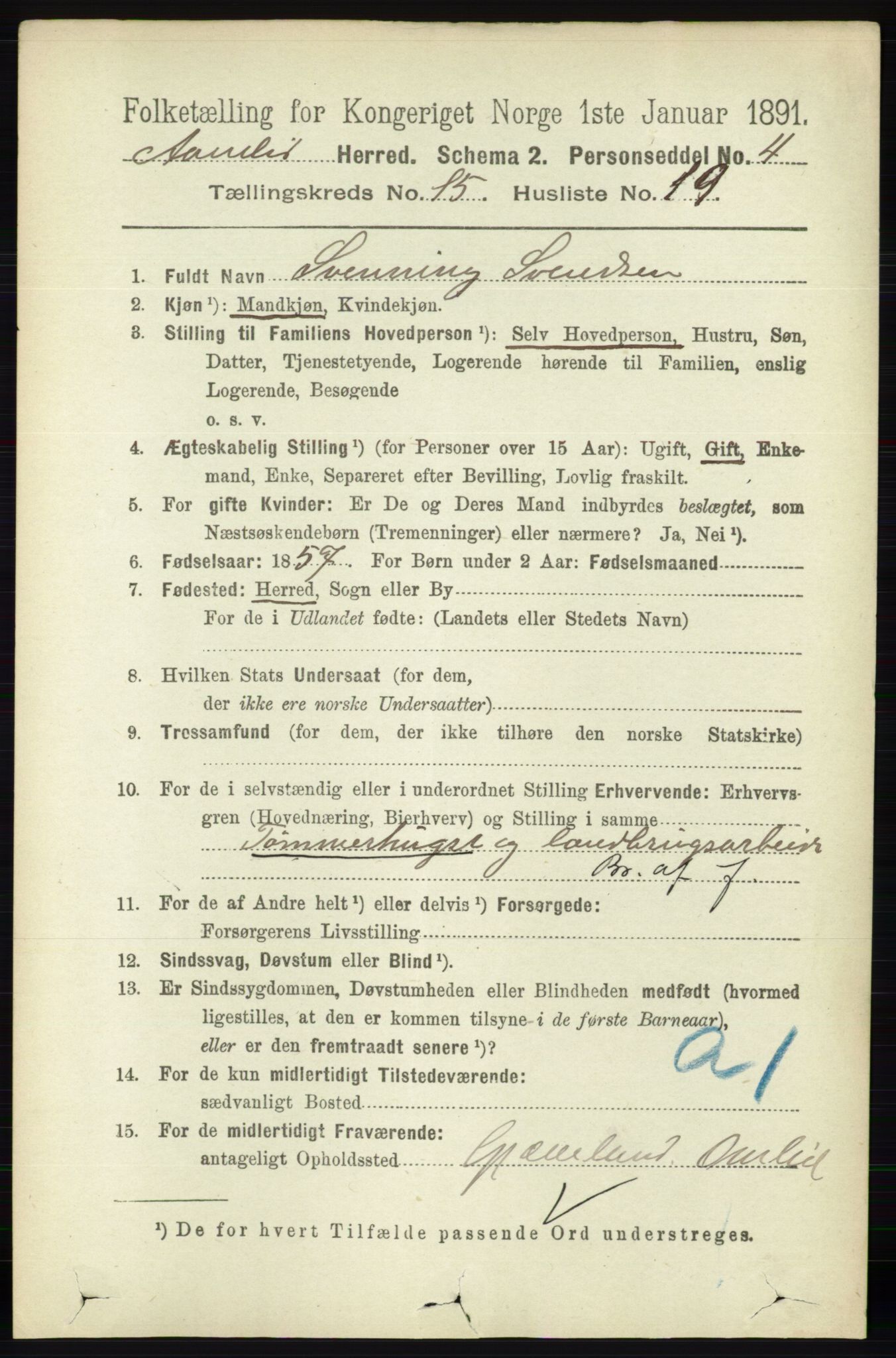 RA, 1891 census for 0929 Åmli, 1891, p. 2661