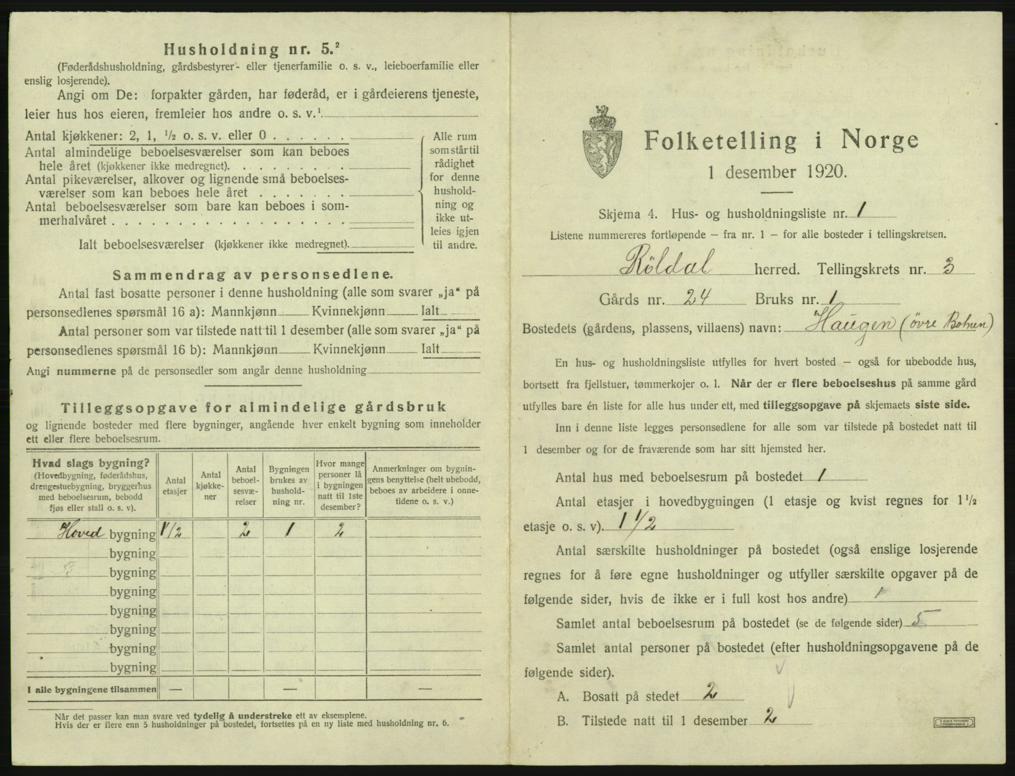 SAB, 1920 census for Røldal, 1920, p. 281
