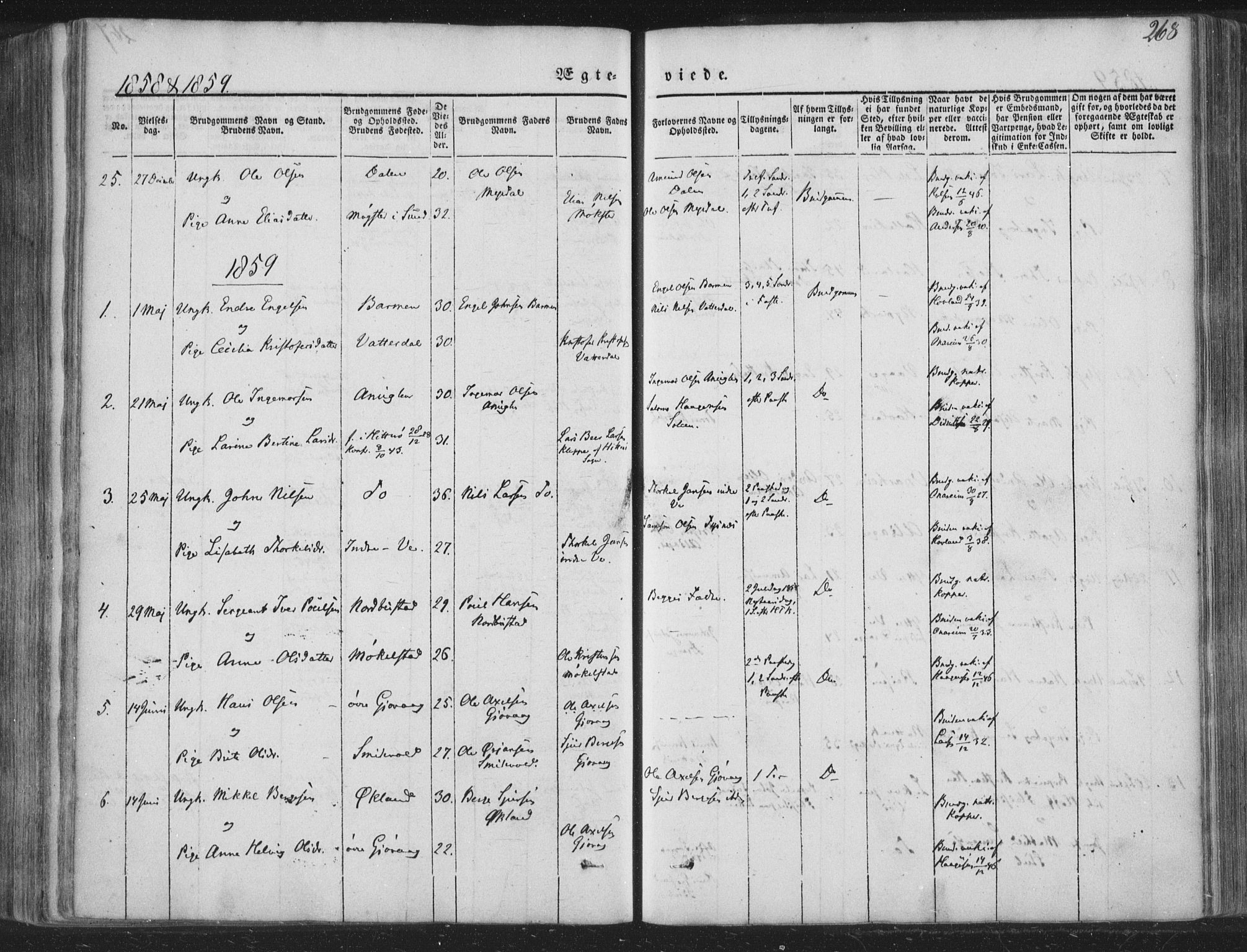 Tysnes sokneprestembete, AV/SAB-A-78601/H/Haa: Parish register (official) no. A 10, 1848-1859, p. 268