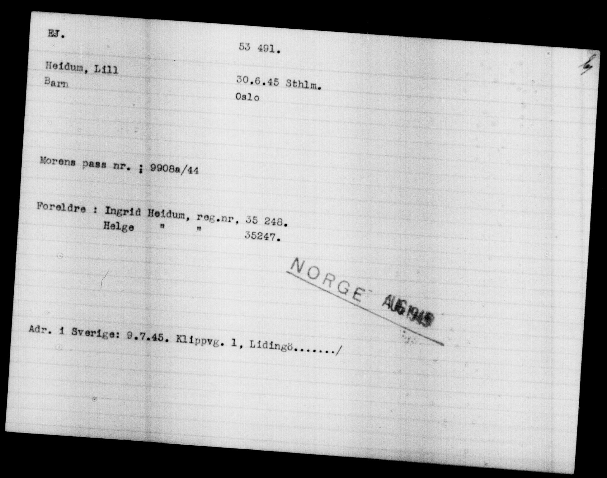 Utenriksstasjonene, Legasjonen i Stockholm, Flyktningkontoret, AV/RA-S-6753/V/Va/L0019: Kjesäterkartoteket, flyktninger med registreringsnr. 49600-55060, 1940-1945, p. 2954