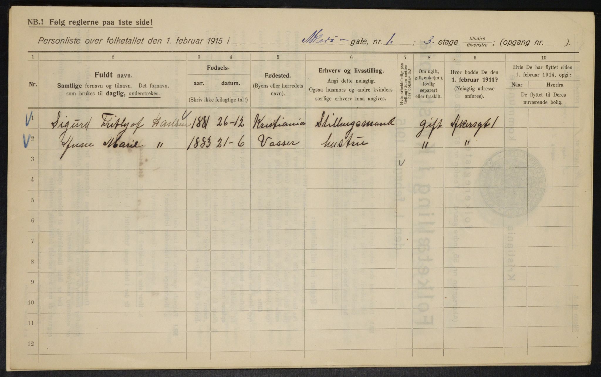 OBA, Municipal Census 1915 for Kristiania, 1915, p. 317