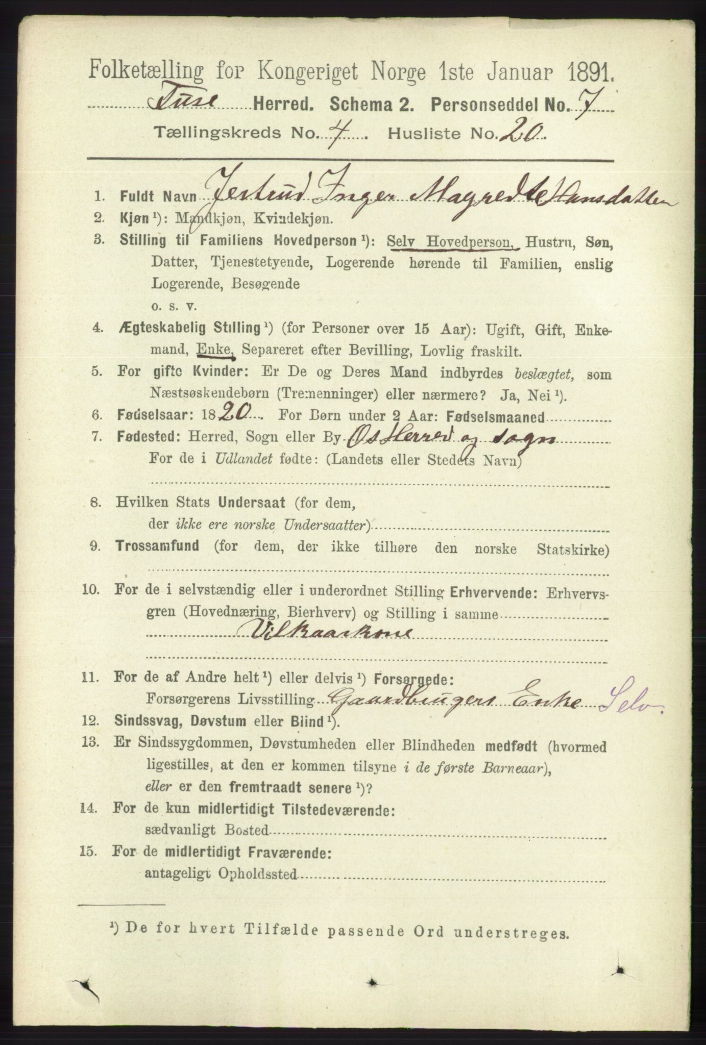 RA, 1891 census for 1241 Fusa, 1891, p. 829