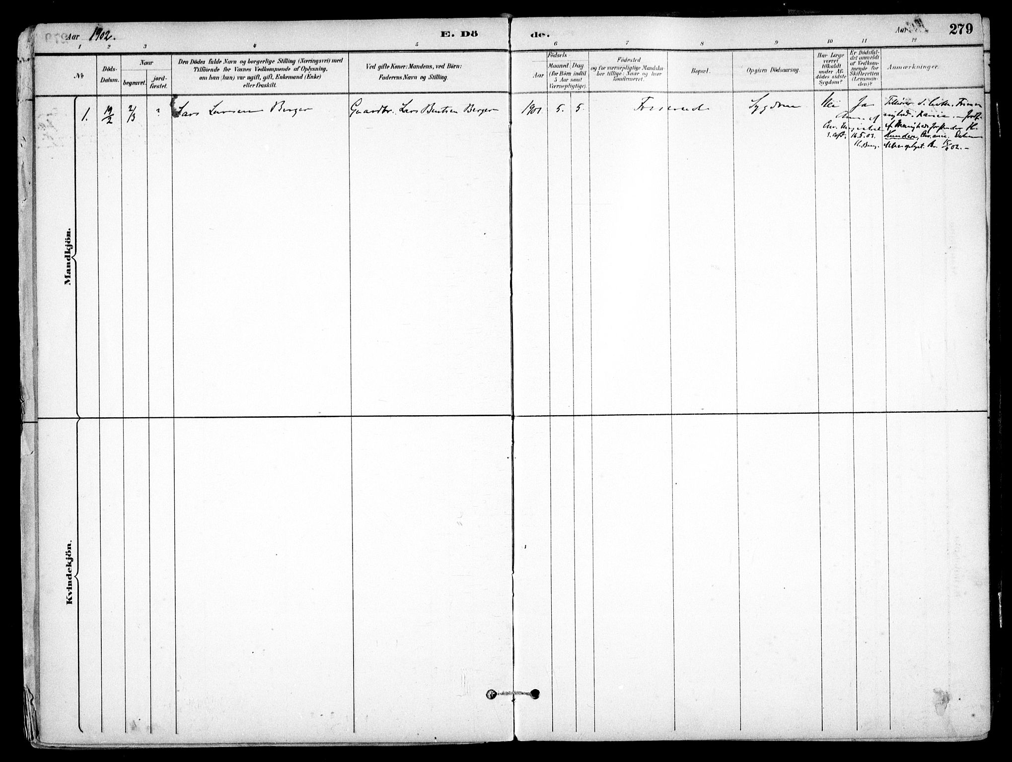 Nes prestekontor Kirkebøker, SAO/A-10410/F/Fb/L0002: Parish register (official) no. II 2, 1883-1918, p. 279