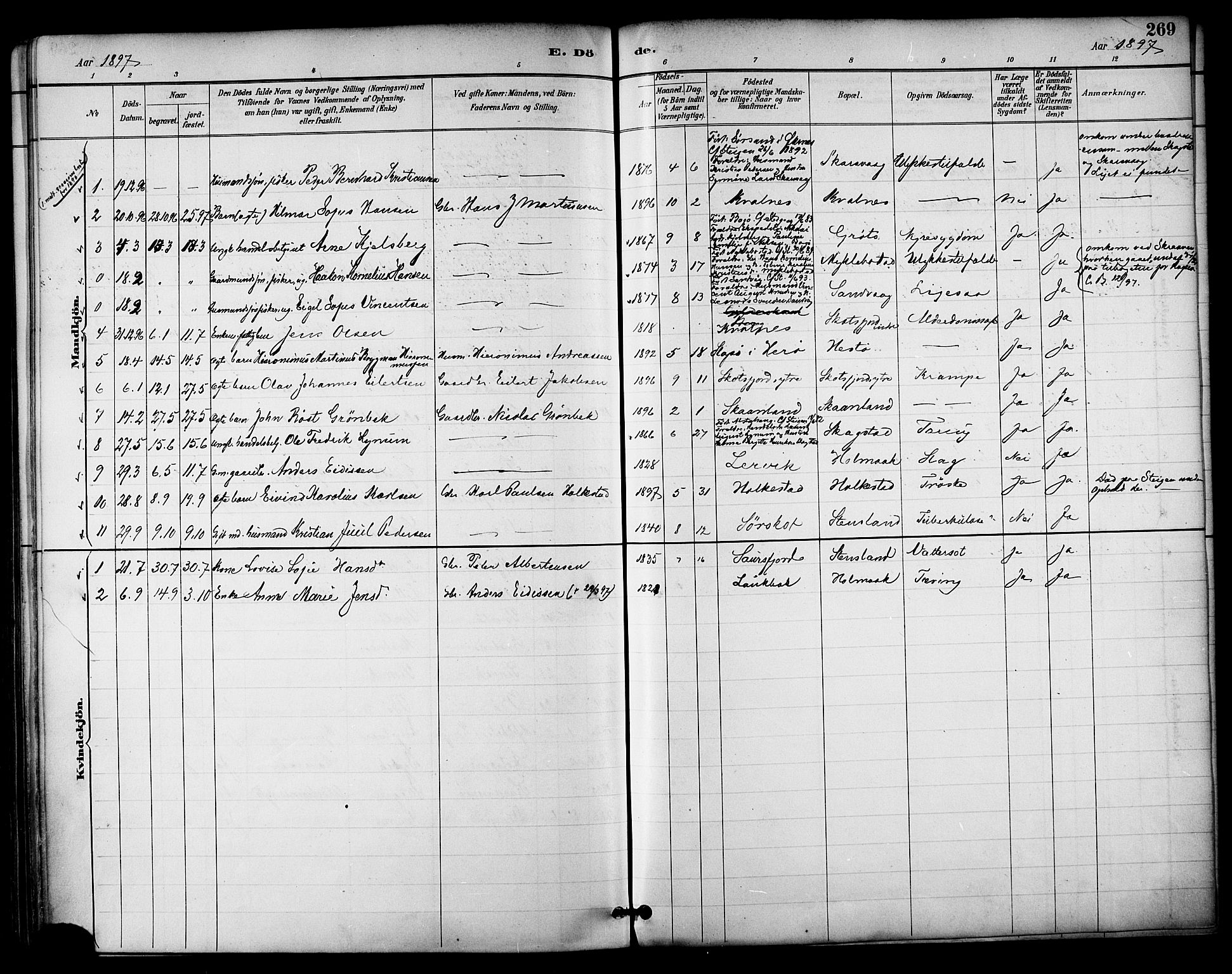 Ministerialprotokoller, klokkerbøker og fødselsregistre - Nordland, AV/SAT-A-1459/855/L0803: Parish register (official) no. 855A11, 1887-1905, p. 269