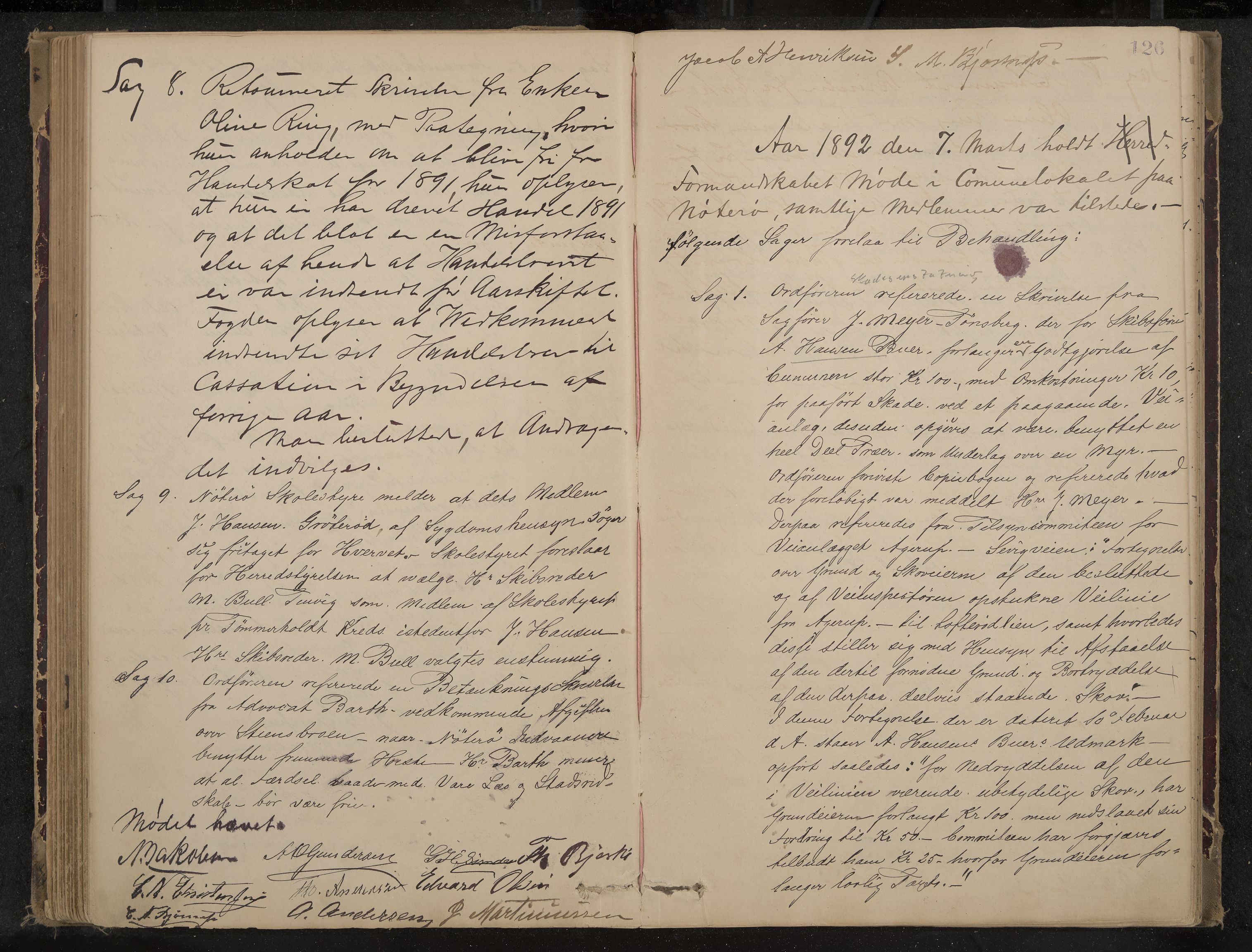 Nøtterøy formannskap og sentraladministrasjon, IKAK/0722021-1/A/Aa/L0004: Møtebok, 1887-1896, p. 126