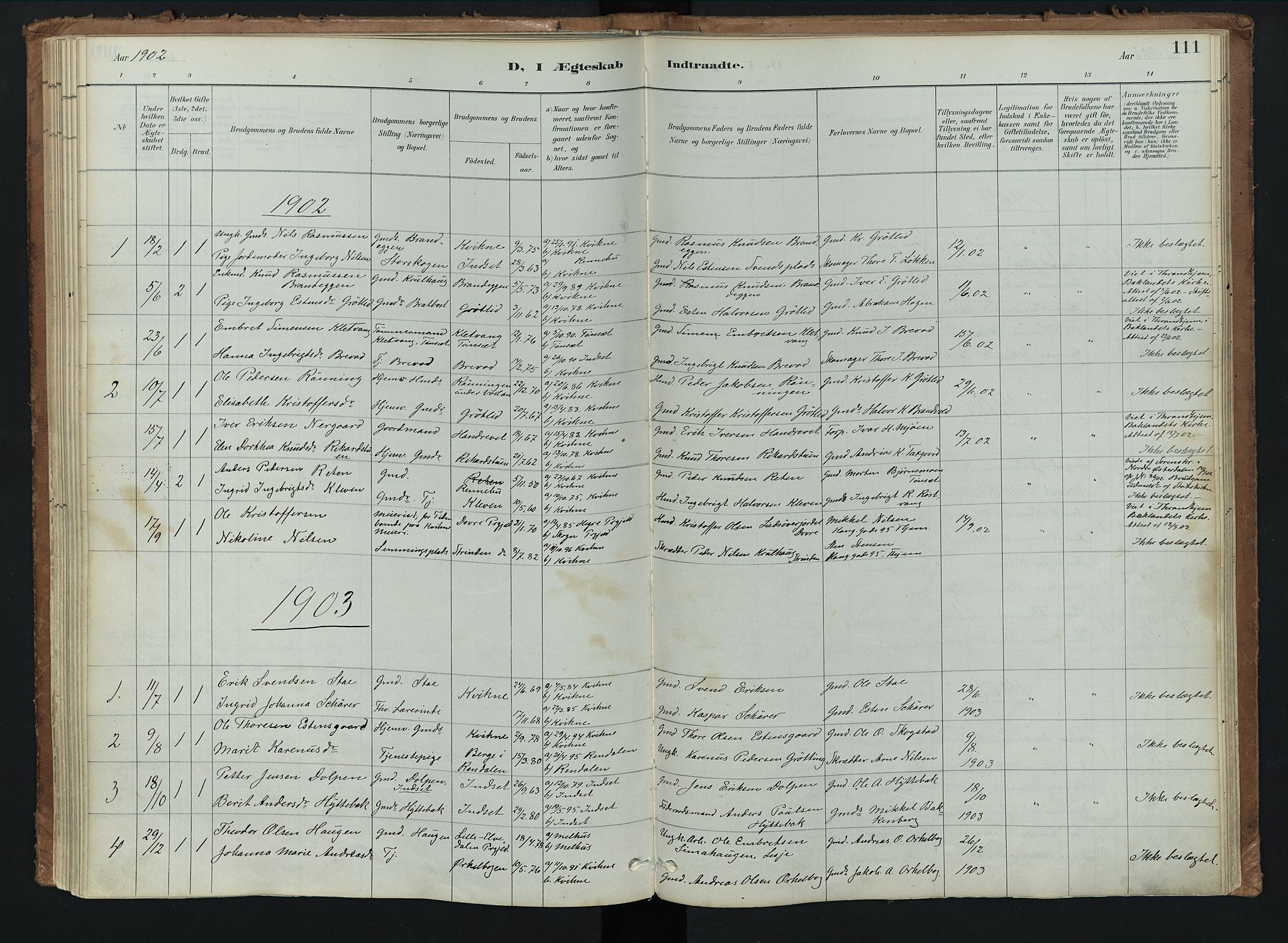 Kvikne prestekontor, AV/SAH-PREST-064/H/Ha/Haa/L0008: Parish register (official) no. 8, 1887-1911, p. 111