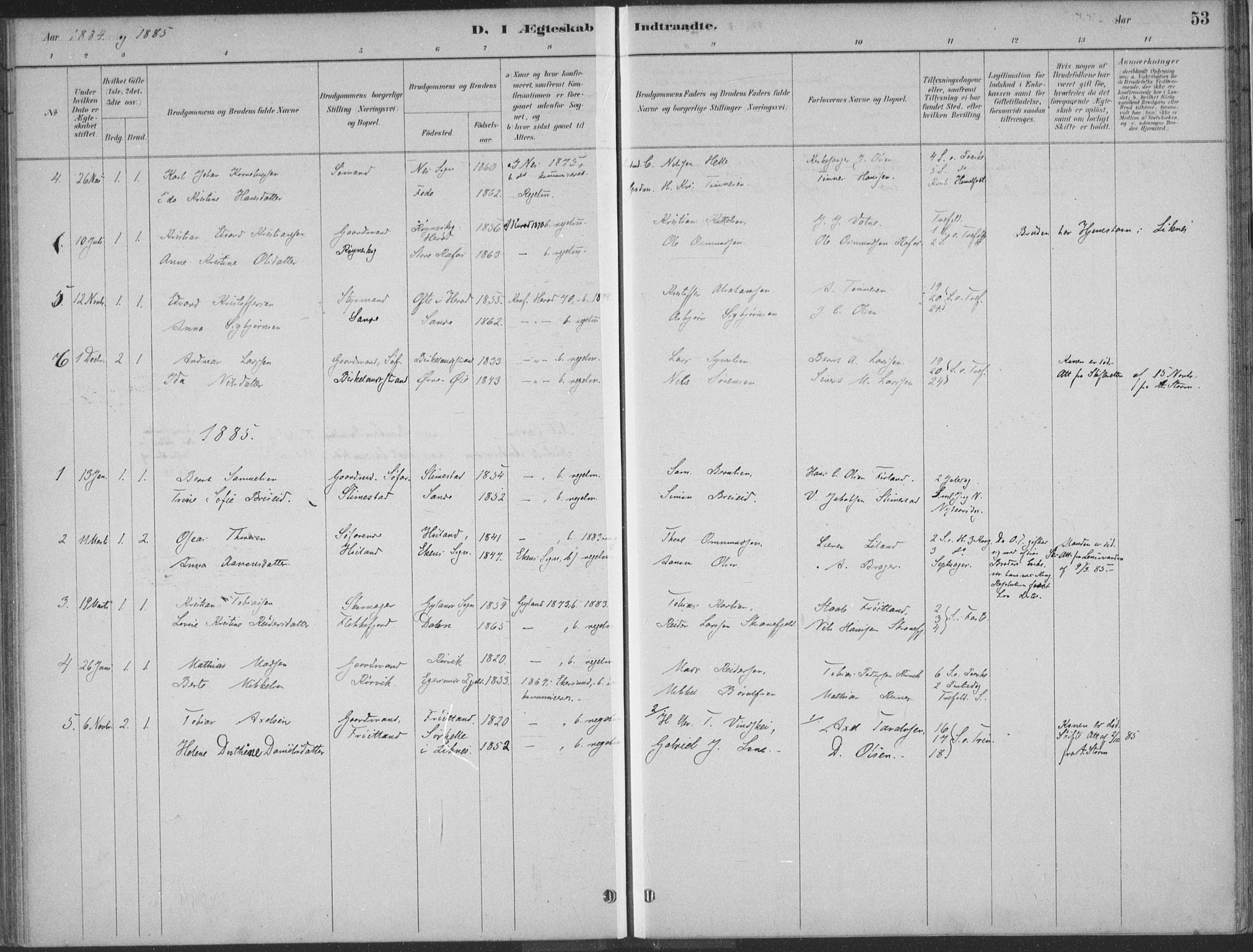 Kvinesdal sokneprestkontor, SAK/1111-0026/F/Fa/Faa/L0004: Parish register (official) no. A 4, 1882-1897, p. 53