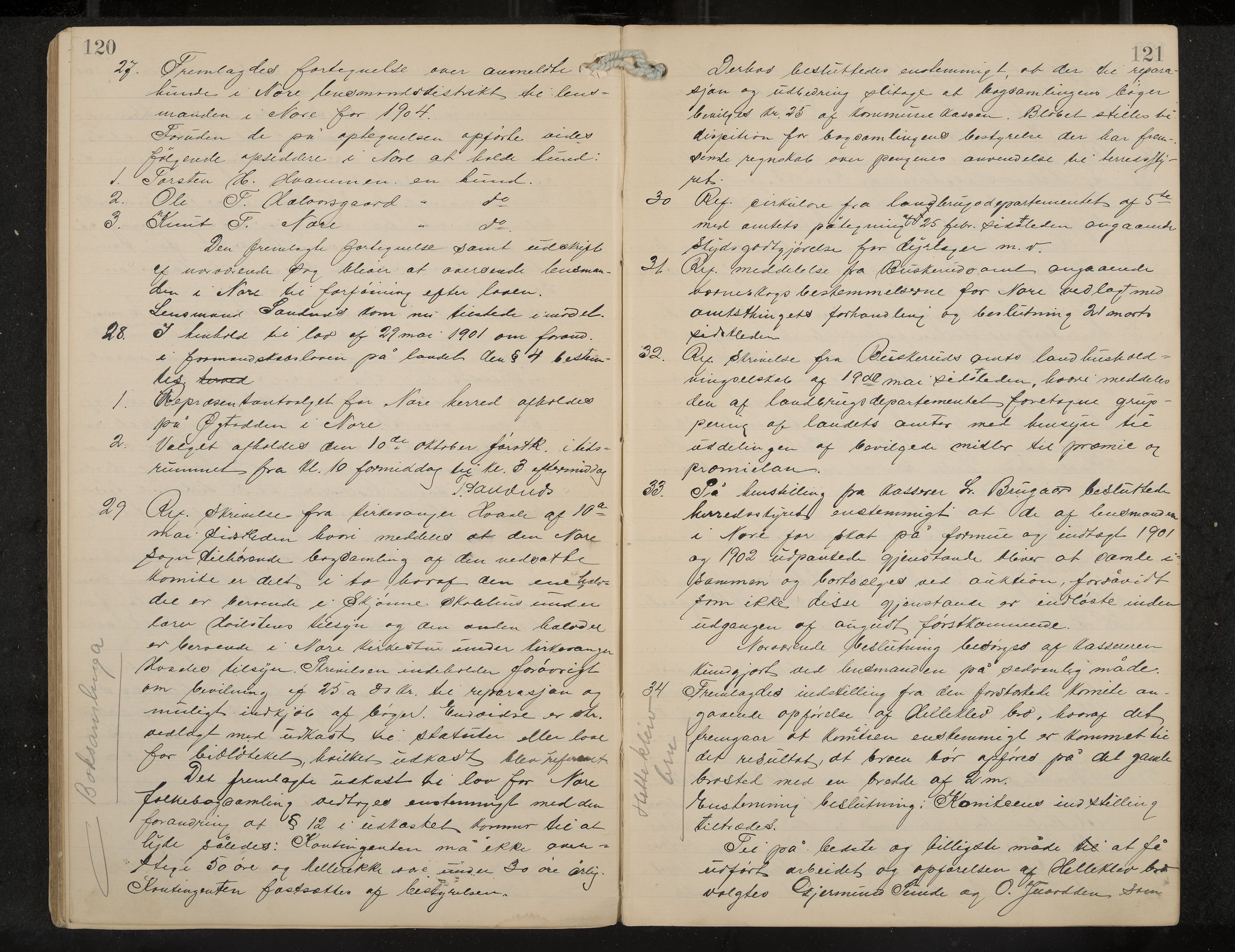 Nore formannskap og sentraladministrasjon, IKAK/0633021-2/A/Aa/L0001: Møtebok, 1901-1911, p. 120-121