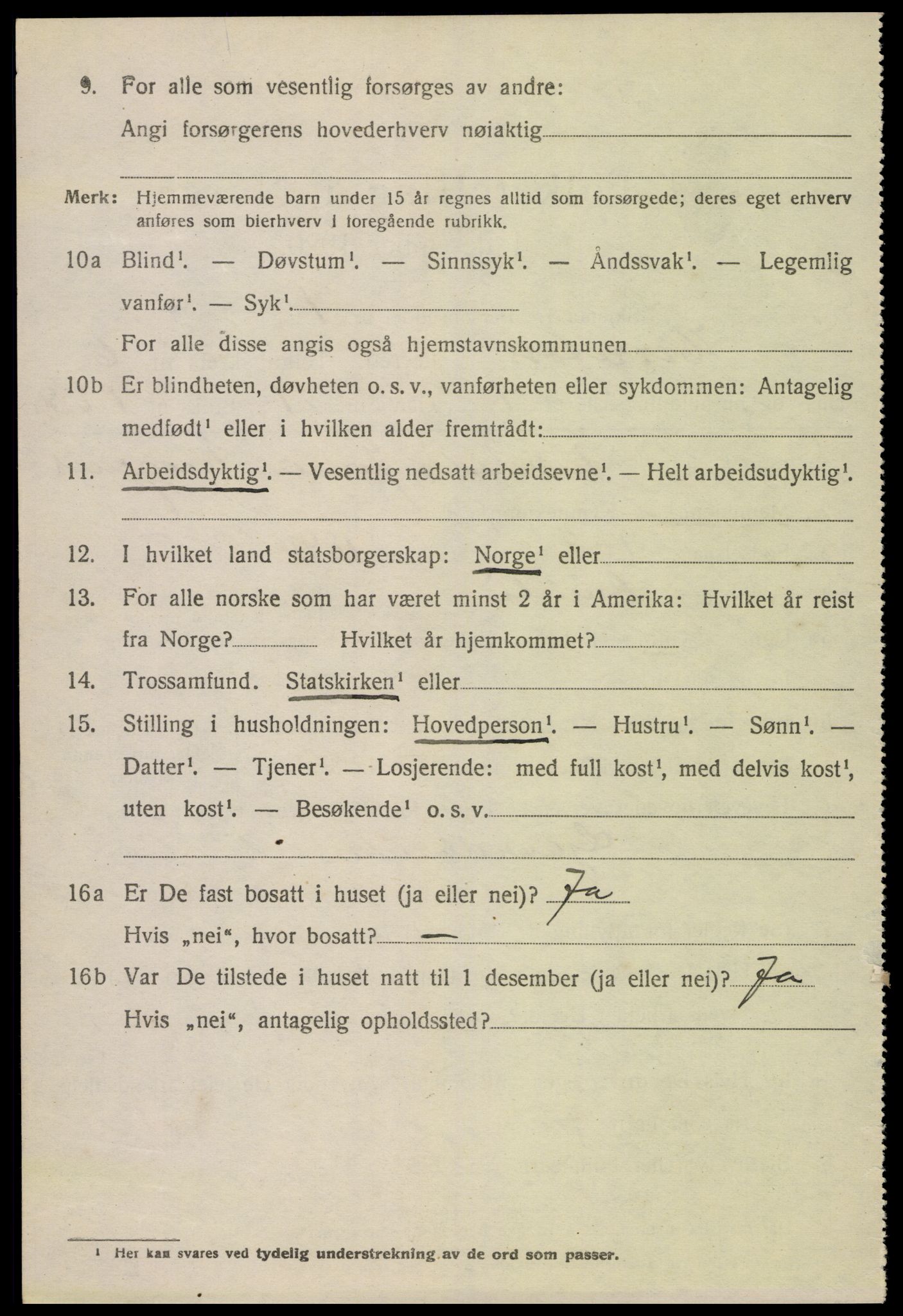 SAK, 1920 census for Herefoss, 1920, p. 1109