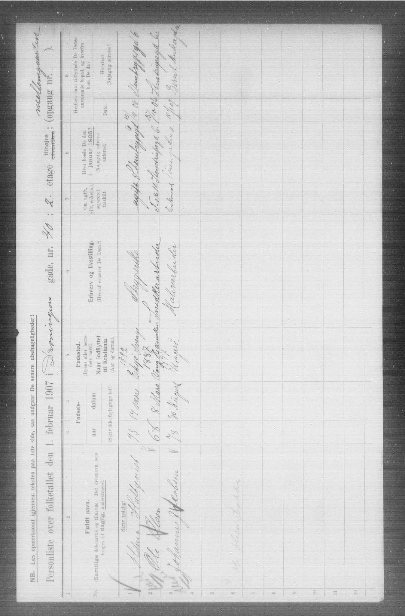 OBA, Municipal Census 1907 for Kristiania, 1907, p. 8873