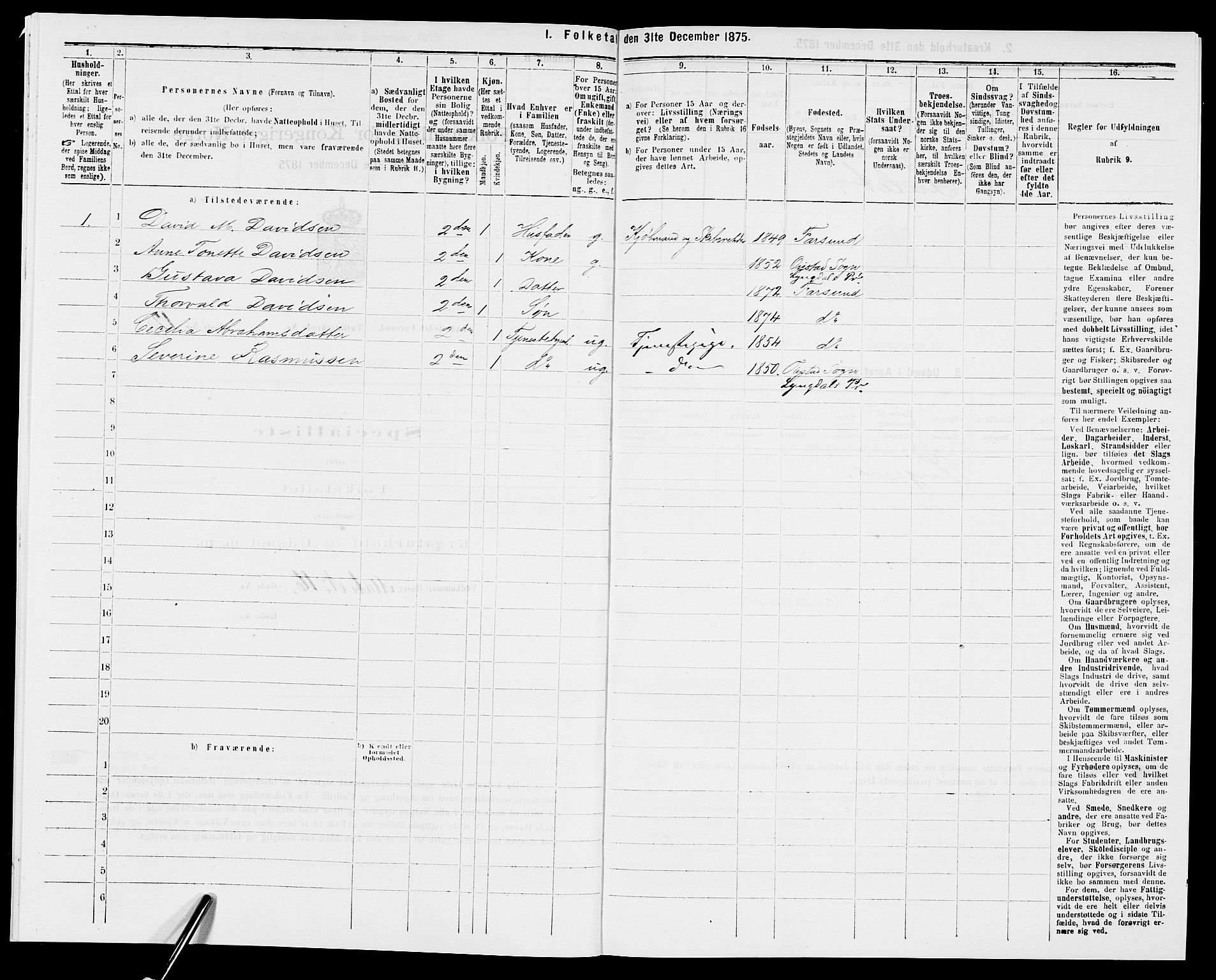 SAK, 1875 census for 1003B Vanse/Farsund, 1875, p. 31