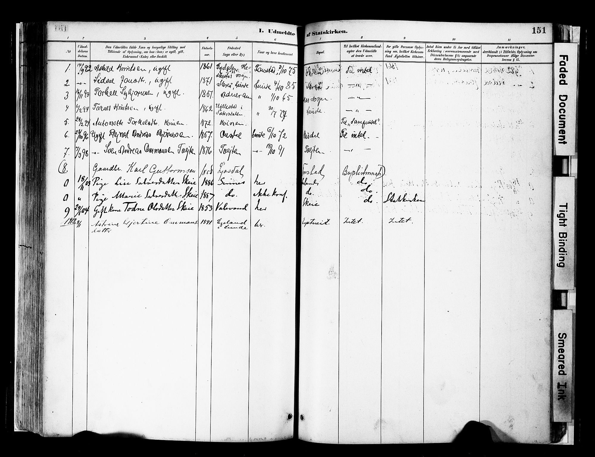 Sirdal sokneprestkontor, AV/SAK-1111-0036/F/Fa/Faa/L0001: Parish register (official) no. A 1, 1887-1910, p. 151