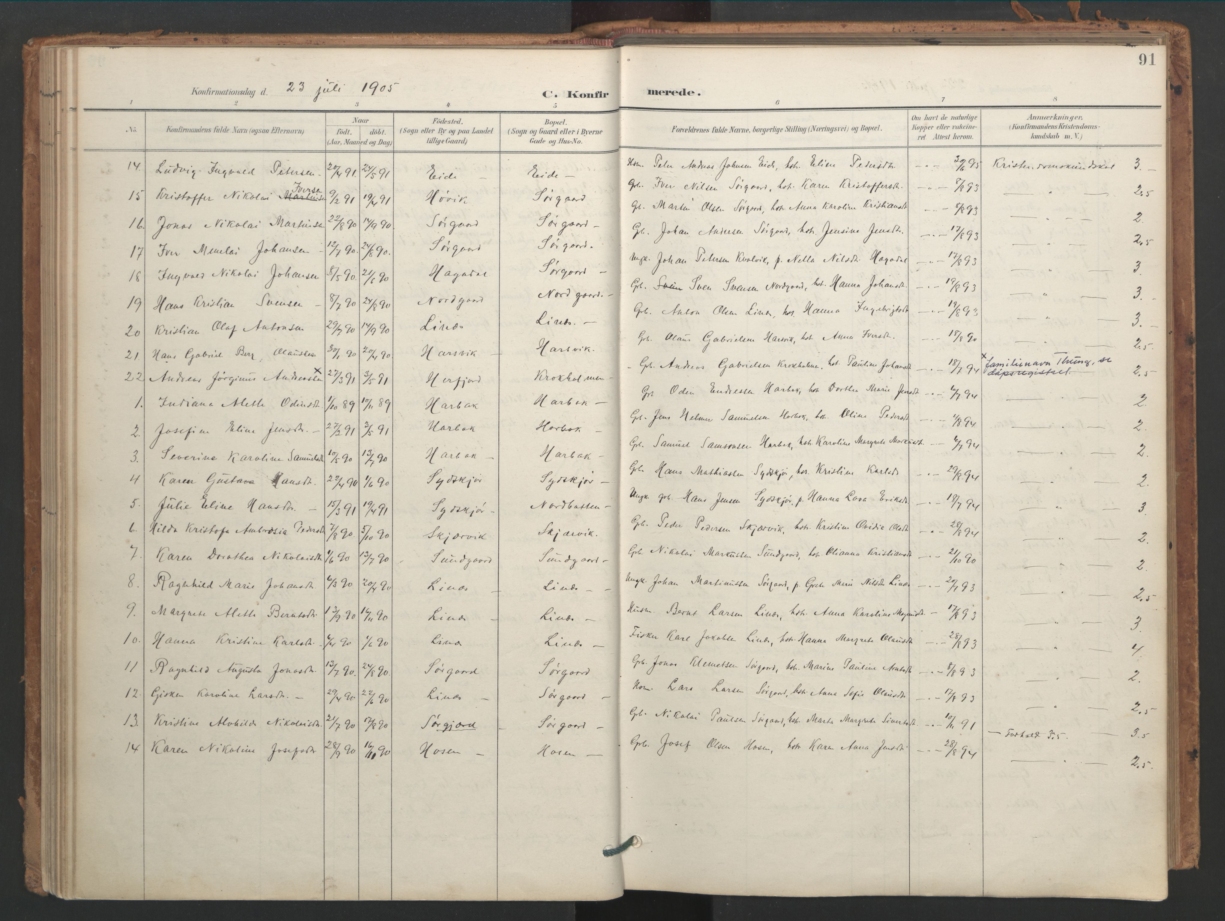 Ministerialprotokoller, klokkerbøker og fødselsregistre - Sør-Trøndelag, SAT/A-1456/656/L0693: Parish register (official) no. 656A02, 1894-1913, p. 91