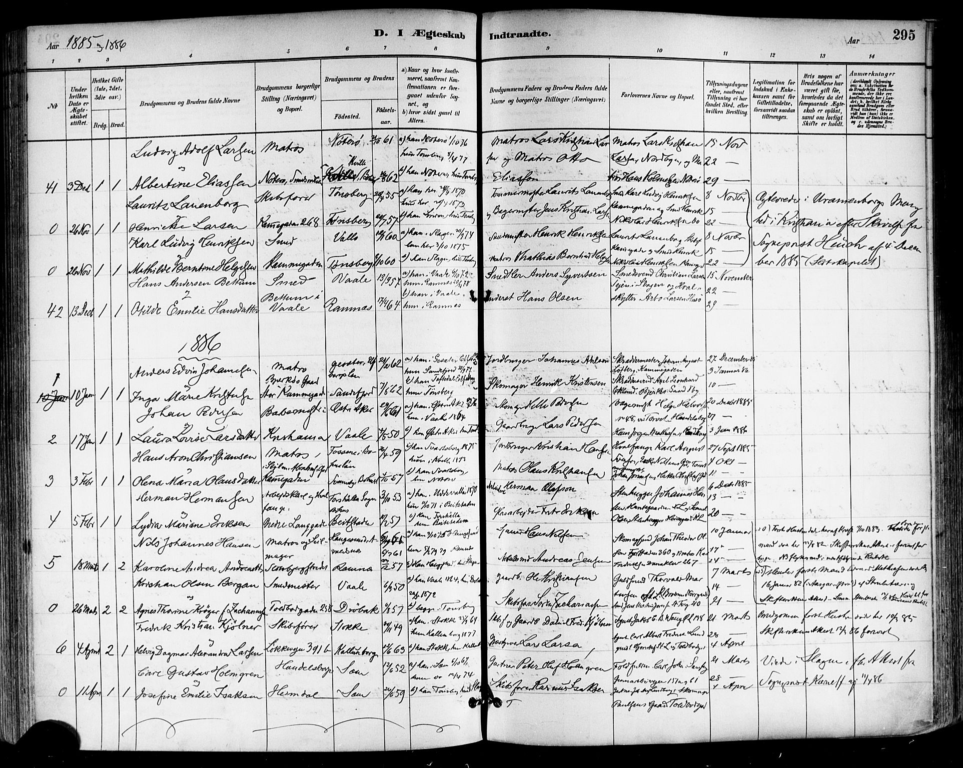 Tønsberg kirkebøker, SAKO/A-330/F/Fa/L0011: Parish register (official) no. I 11, 1881-1890, p. 295