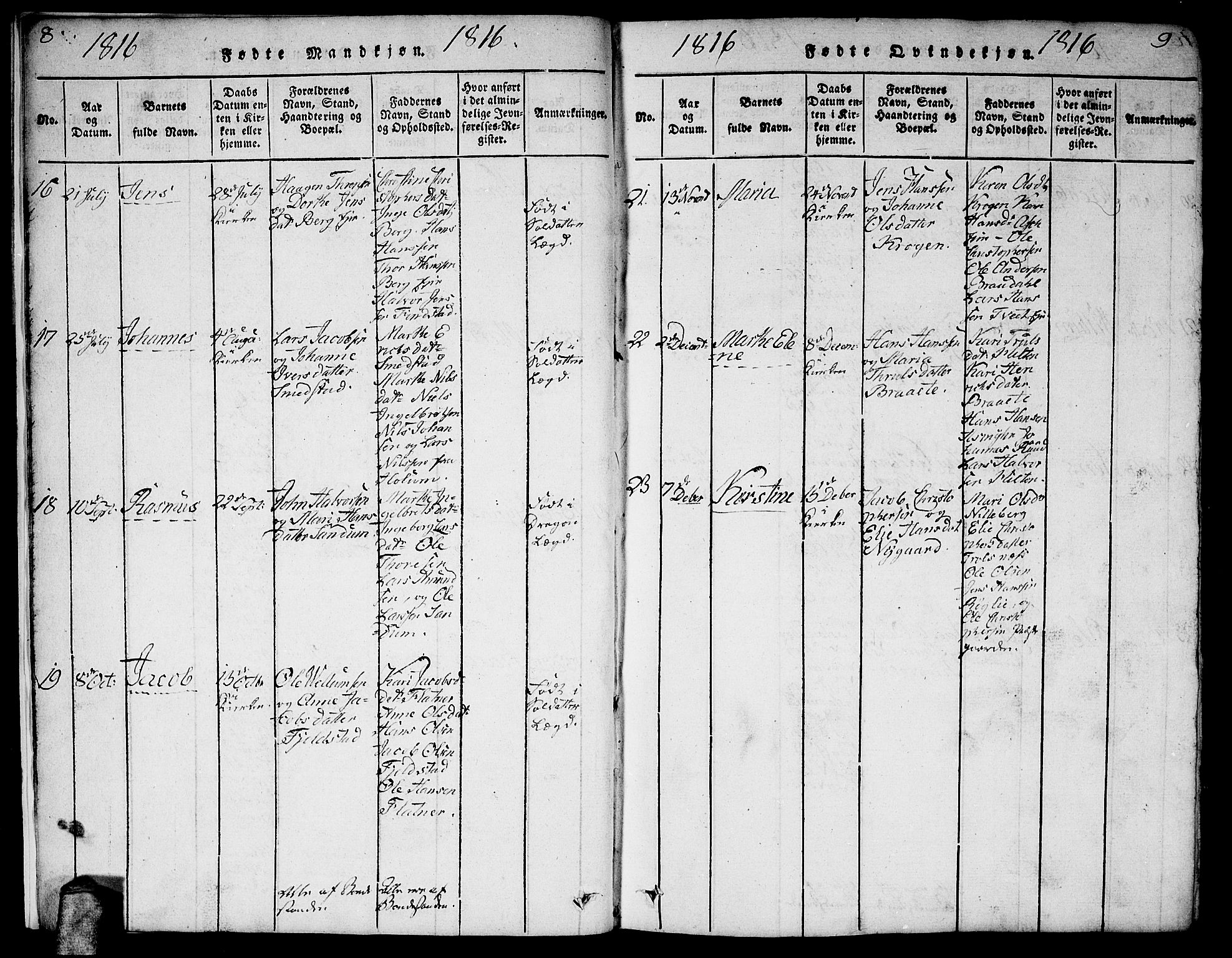 Gjerdrum prestekontor Kirkebøker, SAO/A-10412b/F/Fa/L0004: Parish register (official) no. I 4, 1816-1836, p. 8-9