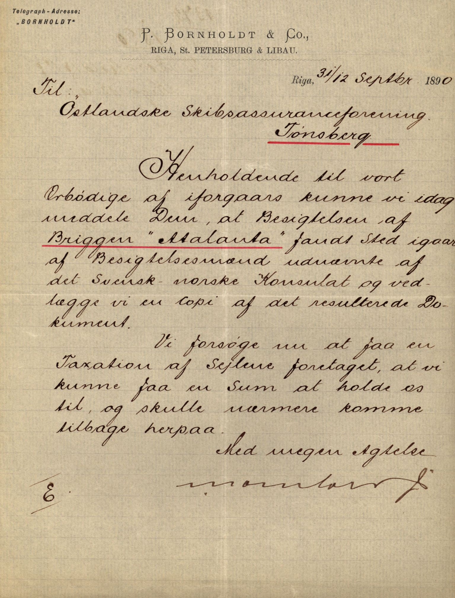 Pa 63 - Østlandske skibsassuranceforening, VEMU/A-1079/G/Ga/L0026/0008: Havaridokumenter / Bernadotte, Bardeu, Augustinus, Atlanta, Arne, 1890, p. 46