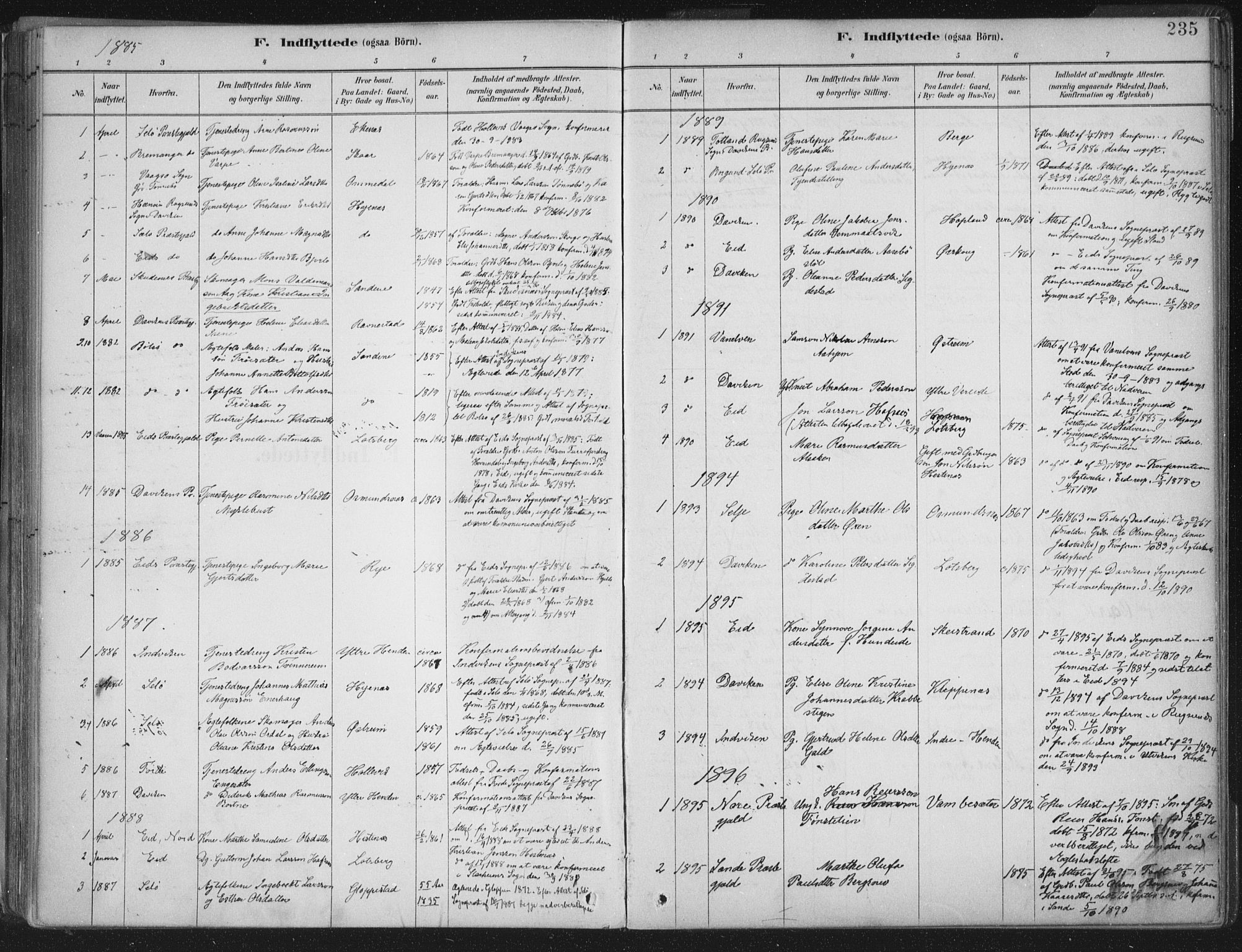 Gloppen sokneprestembete, AV/SAB-A-80101/H/Haa/Haab/L0001: Parish register (official) no. B  1, 1885-1905, p. 235