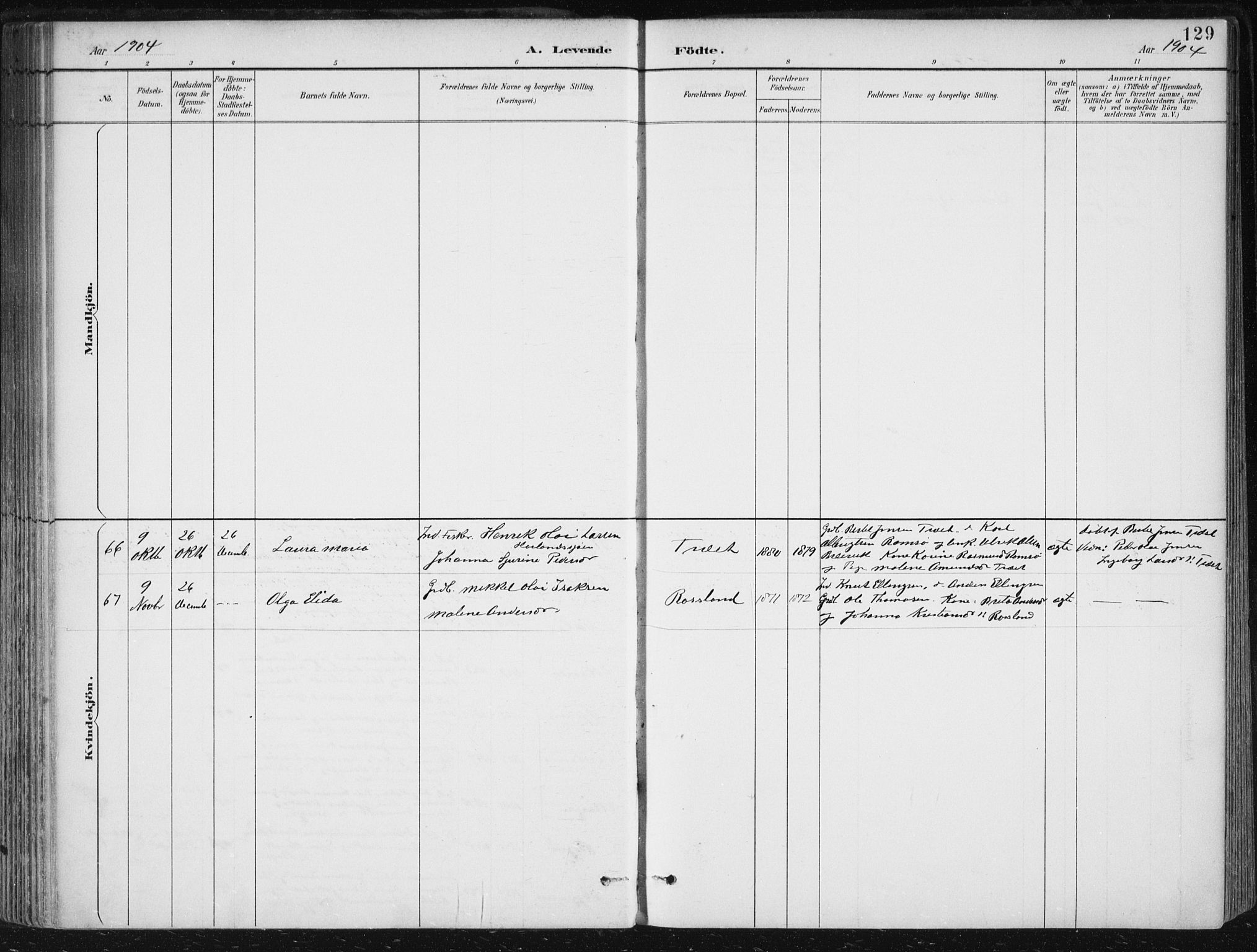 Herdla Sokneprestembete, SAB/A-75701/H/Haa: Parish register (official) no. A 4, 1891-1905, p. 129