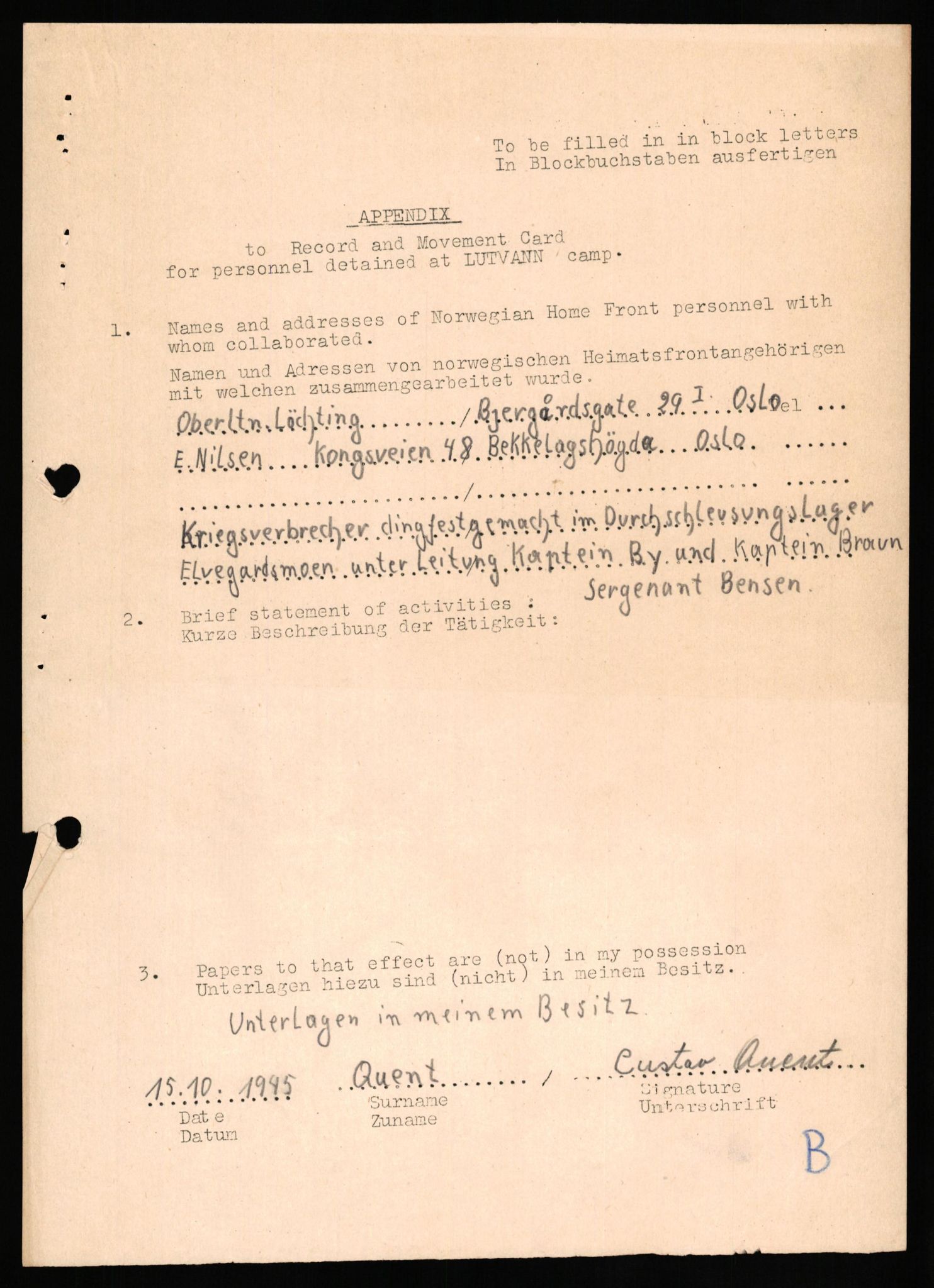 Forsvaret, Forsvarets overkommando II, AV/RA-RAFA-3915/D/Db/L0026: CI Questionaires. Tyske okkupasjonsstyrker i Norge. Tyskere., 1945-1946, p. 485