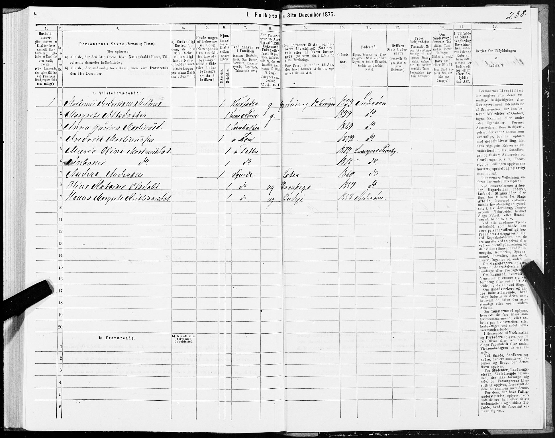 SAT, 1875 census for 1720L Levanger/Levanger, 1875, p. 2238