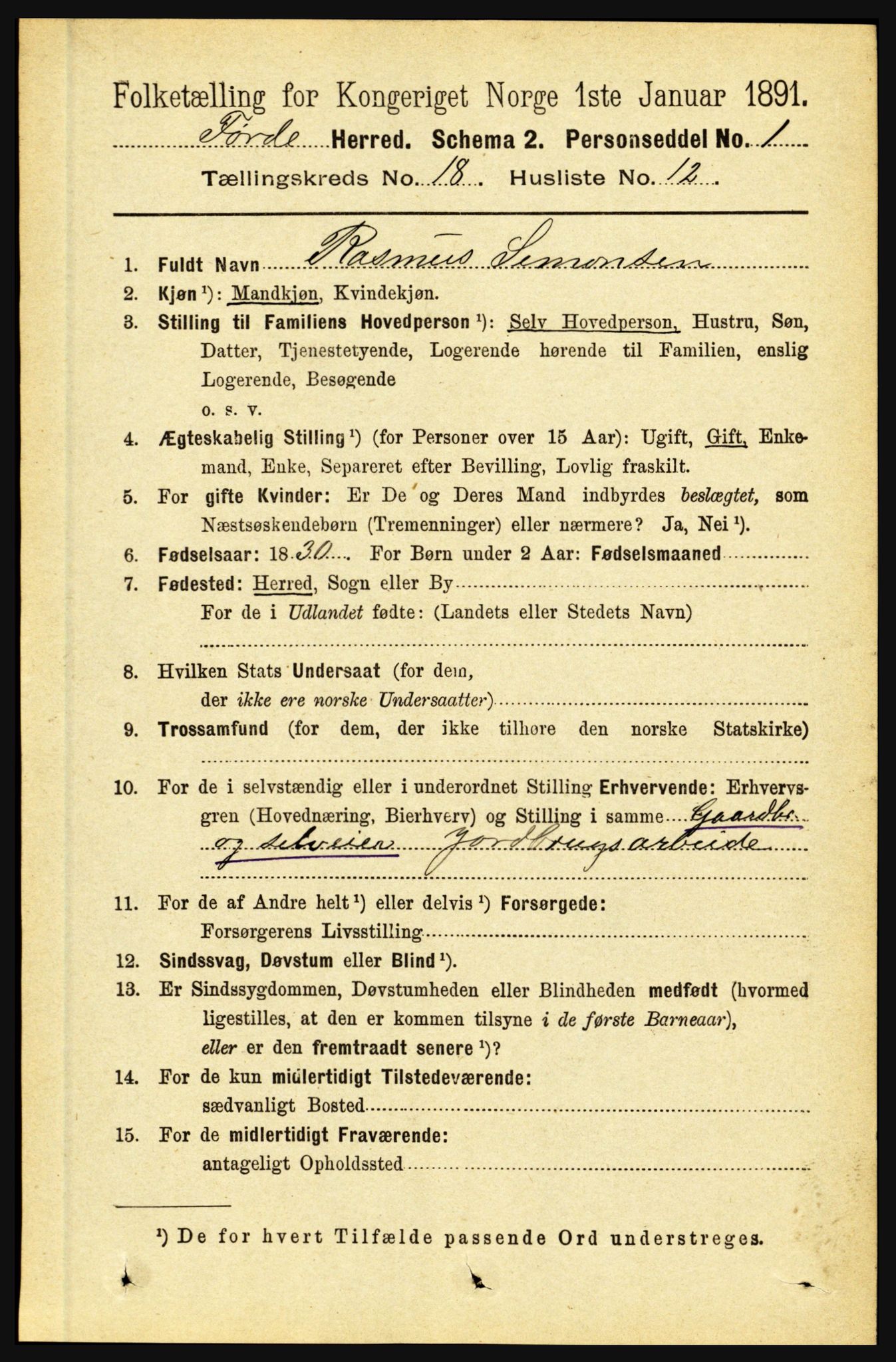 RA, 1891 census for 1432 Førde, 1891, p. 6443