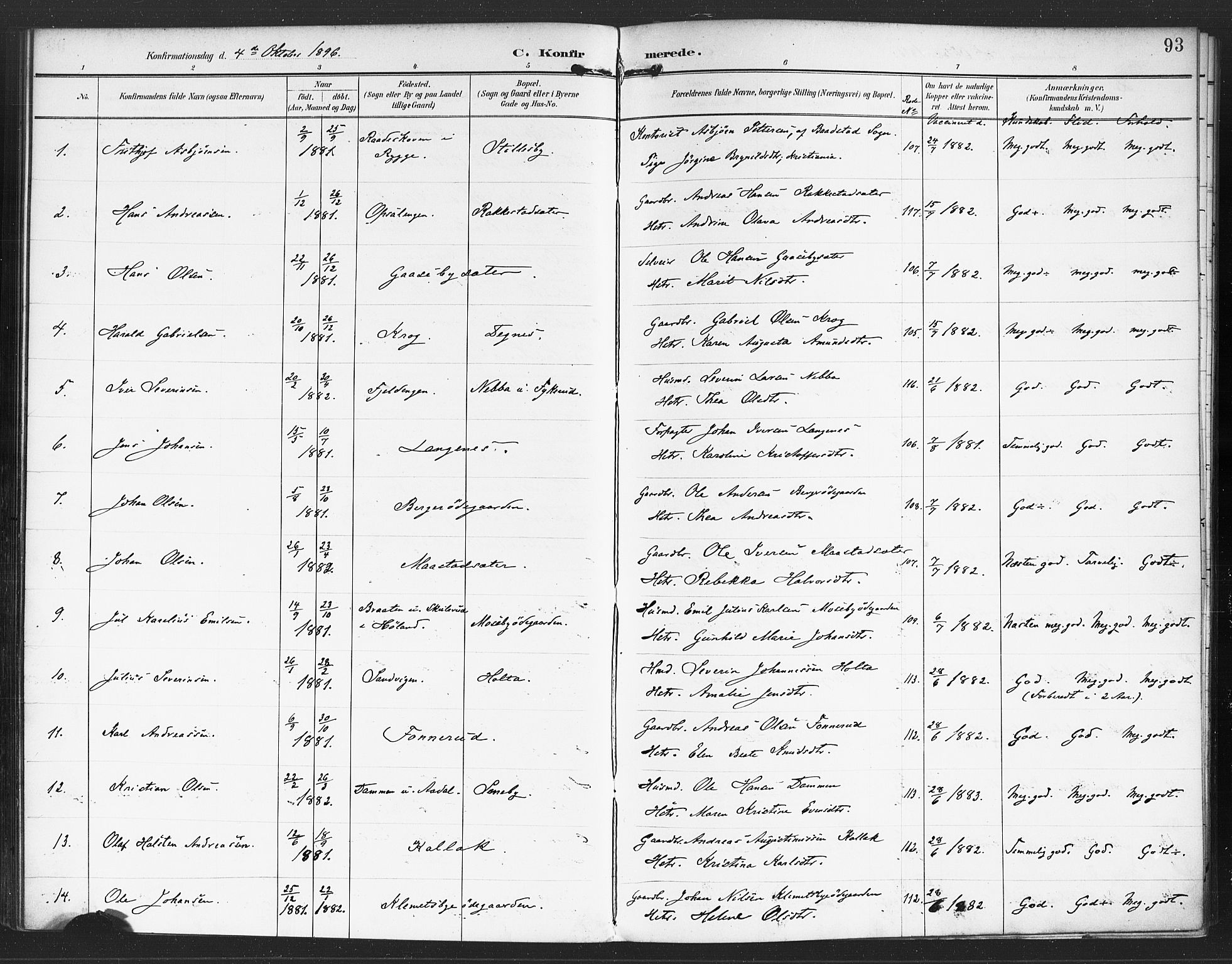 Rødenes prestekontor Kirkebøker, SAO/A-2005/F/Fa/L0010: Parish register (official) no. I 10, 1890-1900, p. 93