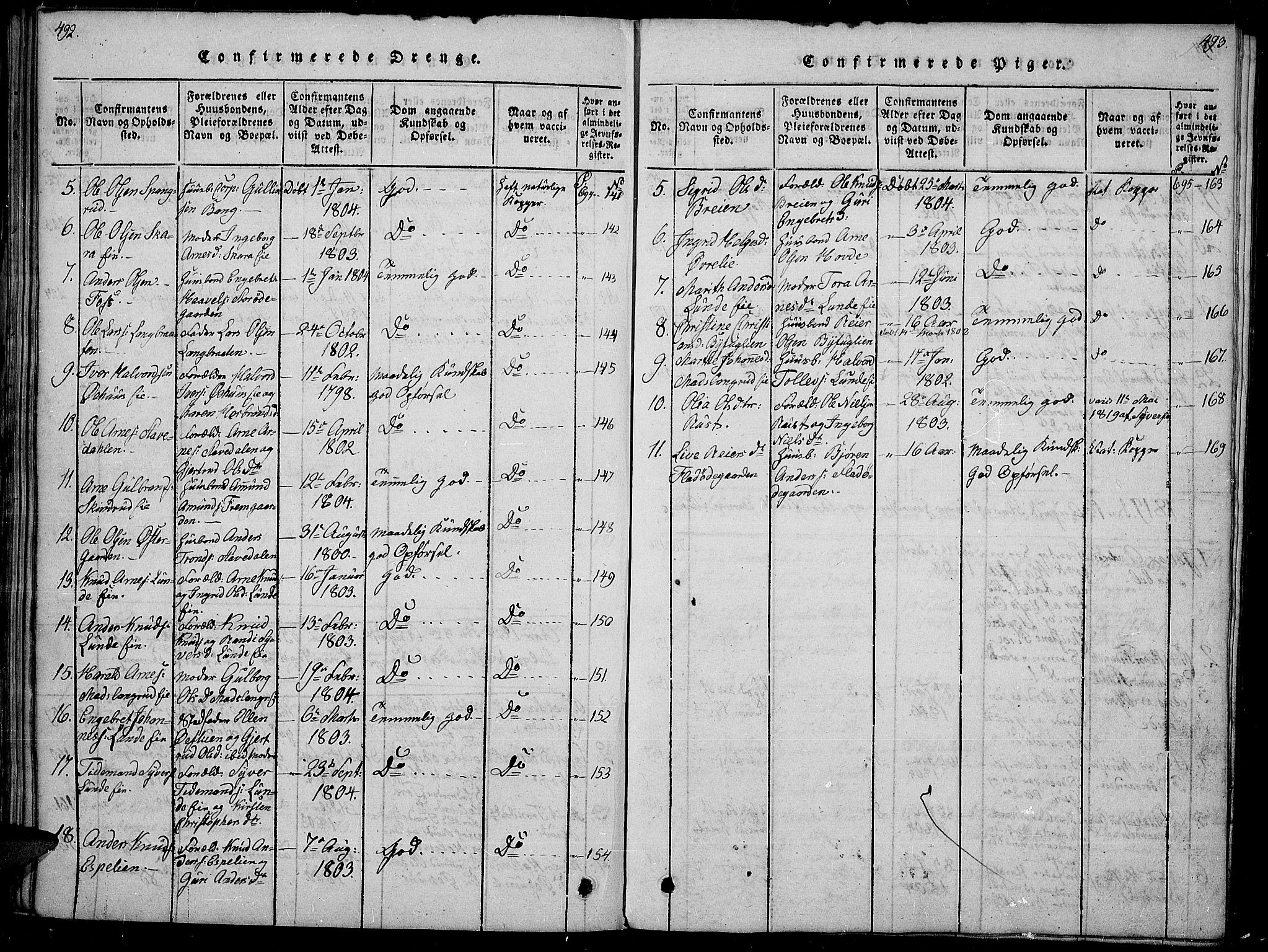 Sør-Aurdal prestekontor, SAH/PREST-128/H/Ha/Haa/L0002: Parish register (official) no. 2, 1815-1840, p. 492-493