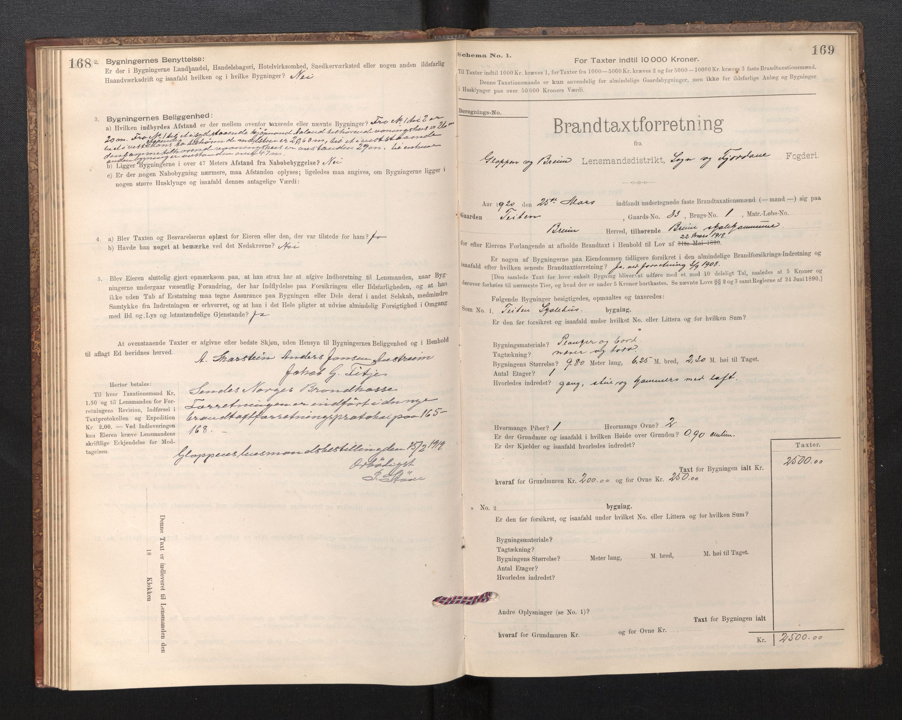 Lensmannen i Gloppen og Breim, SAB/A-27801/0012/L0003: Branntakstprotokoll, skjematakst, 1894-1931, p. 168-169