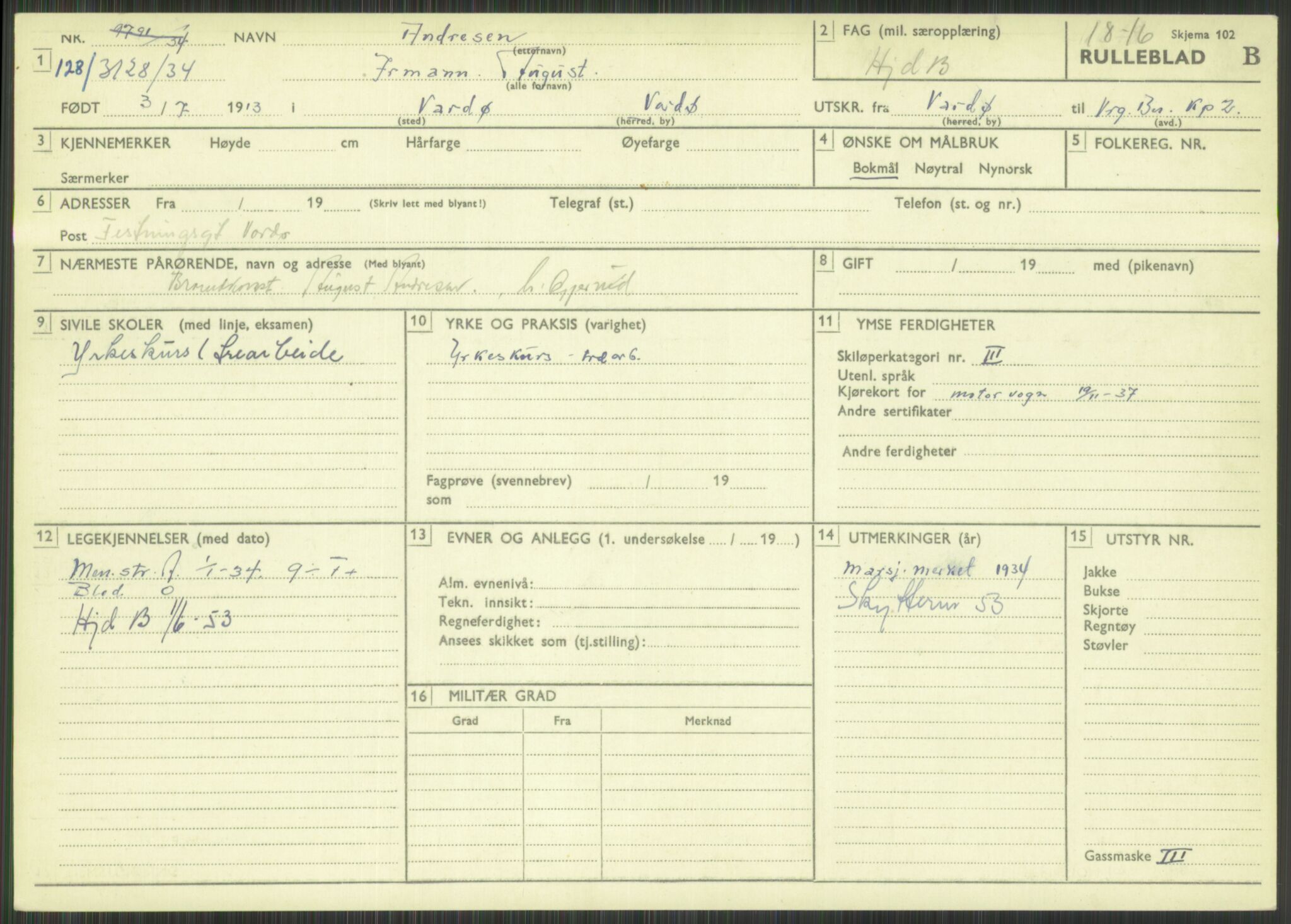 Forsvaret, Varanger bataljon, AV/RA-RAFA-2258/1/D/L0444: Rulleblad for menige født 1913-1914, 1913-1914, p. 18
