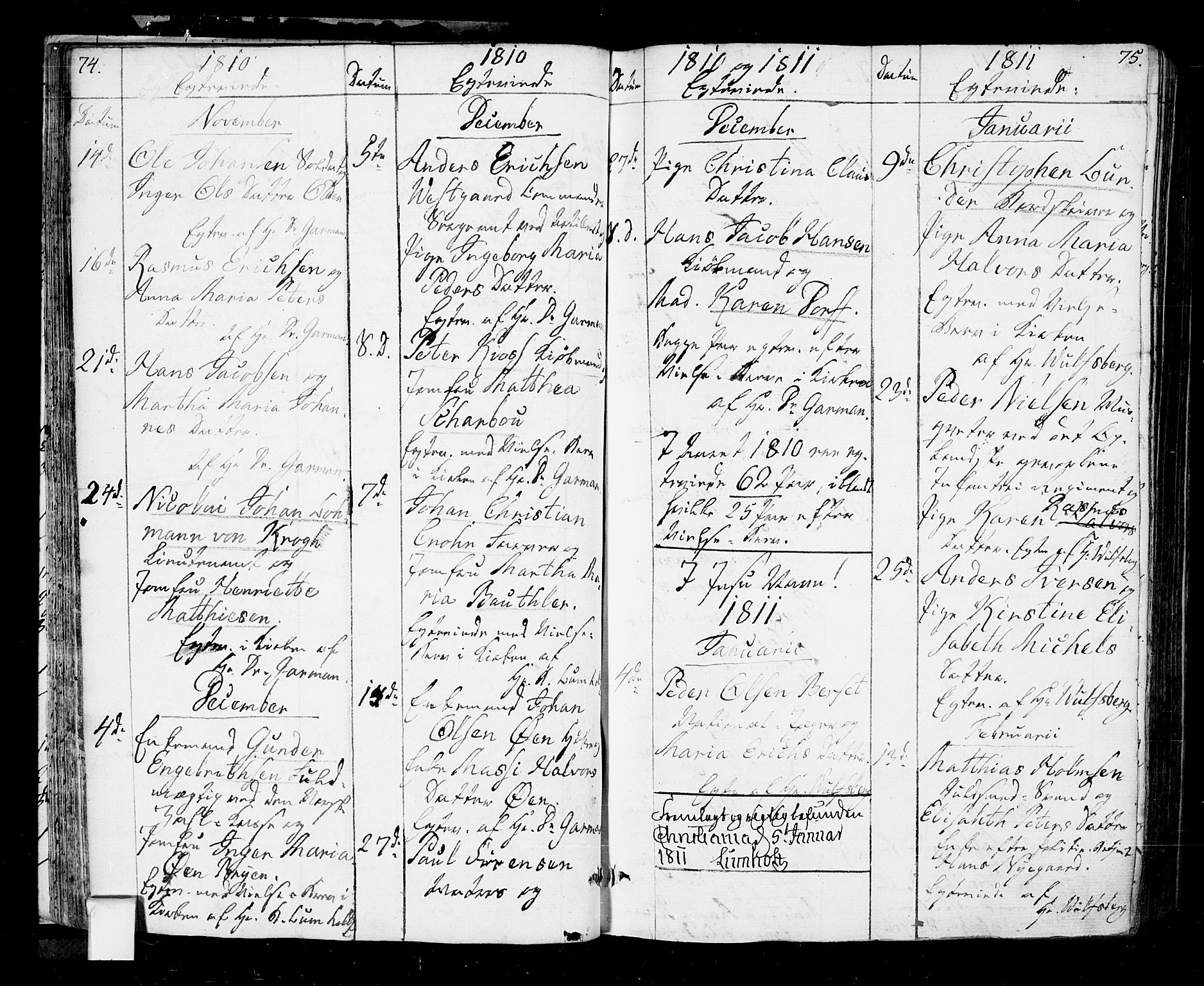 Oslo domkirke Kirkebøker, SAO/A-10752/F/Fa/L0006: Parish register (official) no. 6, 1807-1817, p. 74-75