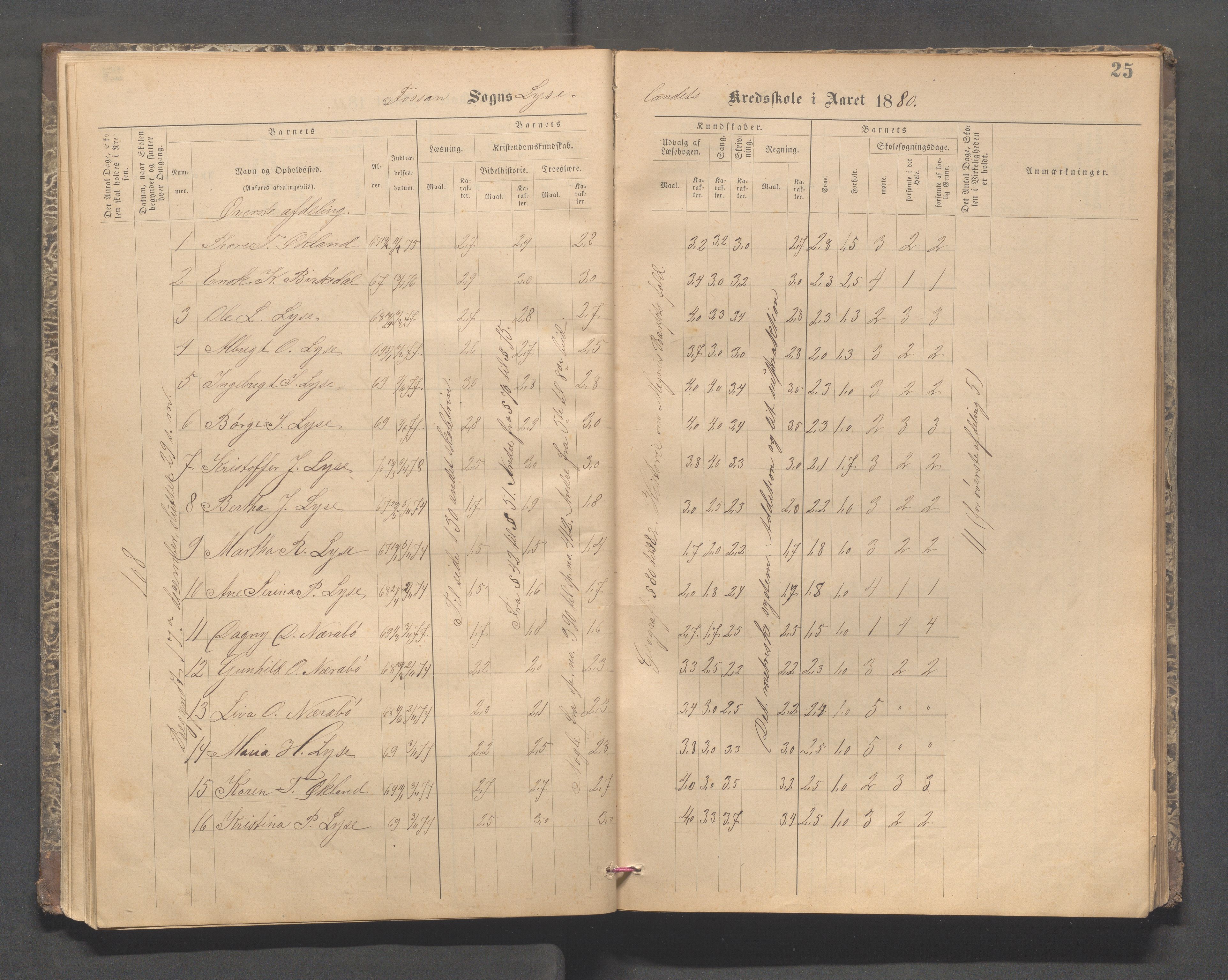 Forsand kommune - Lyse skole, IKAR/K-101613/H/L0001: Skoleprotokoll - Lyselandet, Indre Lysefjords enslige gårder, Kalleli omgangsskole, Songesand, Eiane, 1877-1894, p. 25