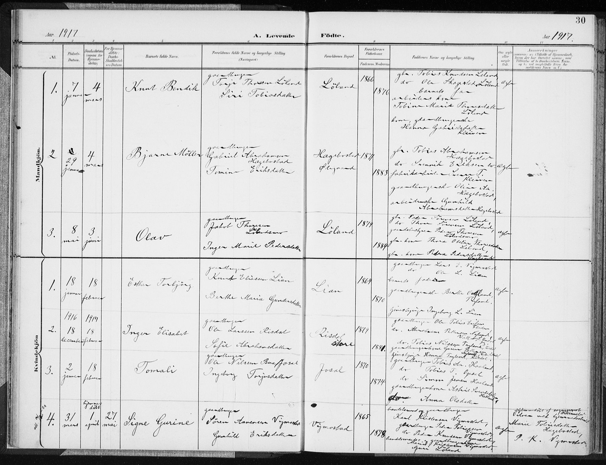 Nord-Audnedal sokneprestkontor, AV/SAK-1111-0032/F/Fa/Fab/L0004: Parish register (official) no. A 4, 1901-1917, p. 30