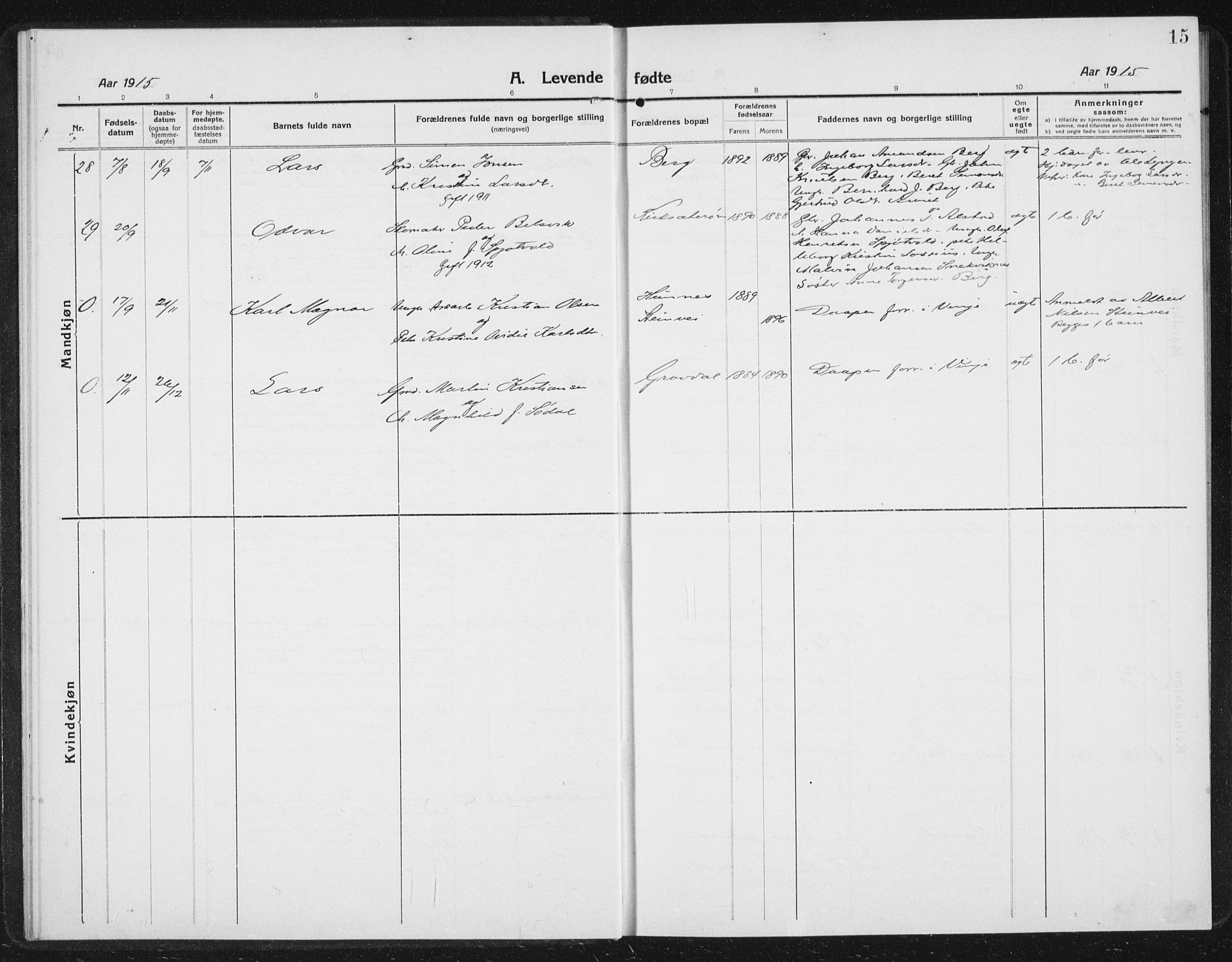Ministerialprotokoller, klokkerbøker og fødselsregistre - Sør-Trøndelag, SAT/A-1456/630/L0506: Parish register (copy) no. 630C04, 1914-1933, p. 15