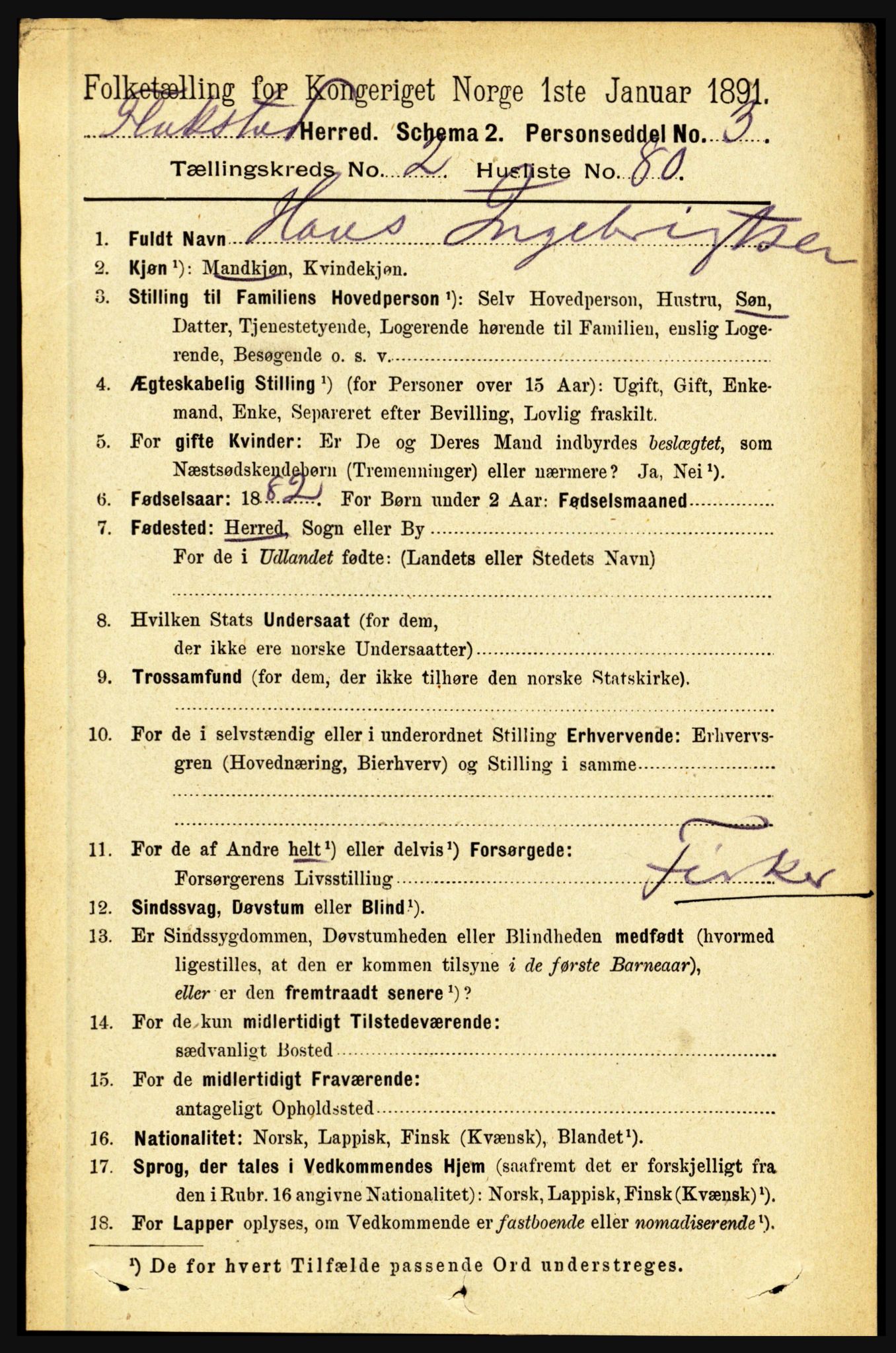 RA, 1891 census for 1859 Flakstad, 1891, p. 1220