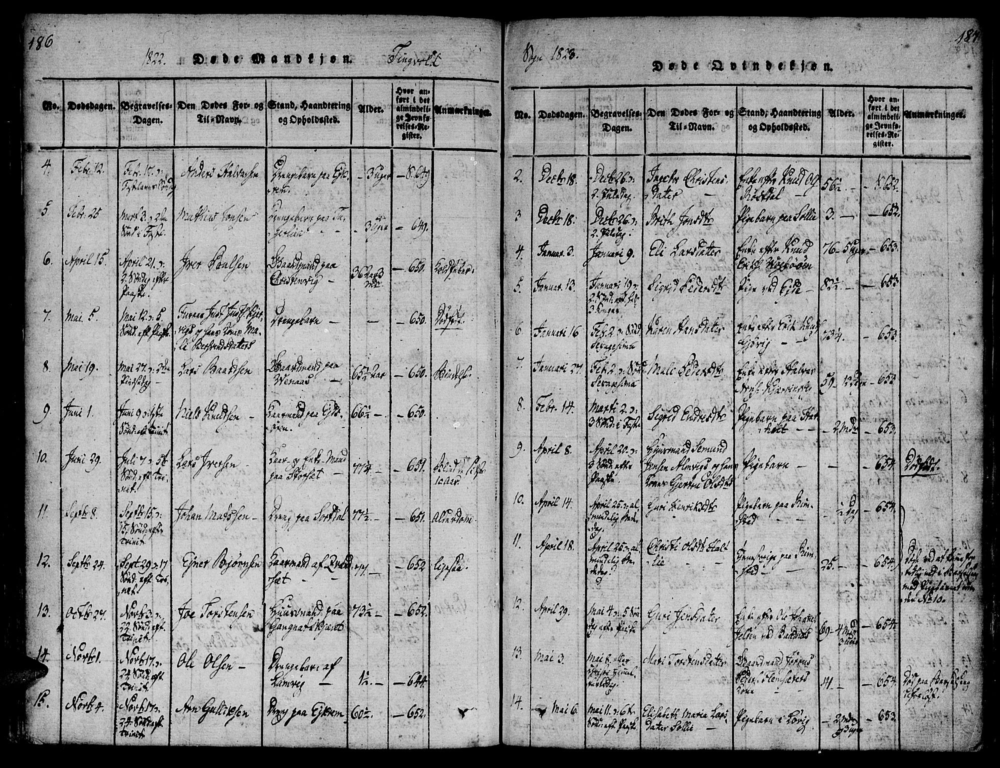 Ministerialprotokoller, klokkerbøker og fødselsregistre - Møre og Romsdal, SAT/A-1454/586/L0982: Parish register (official) no. 586A08, 1819-1829, p. 186-187