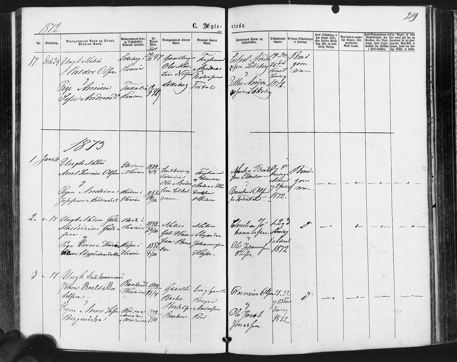 Hvaler prestekontor Kirkebøker, SAO/A-2001/F/Fa/L0007: Parish register (official) no. I 7, 1864-1878, p. 209