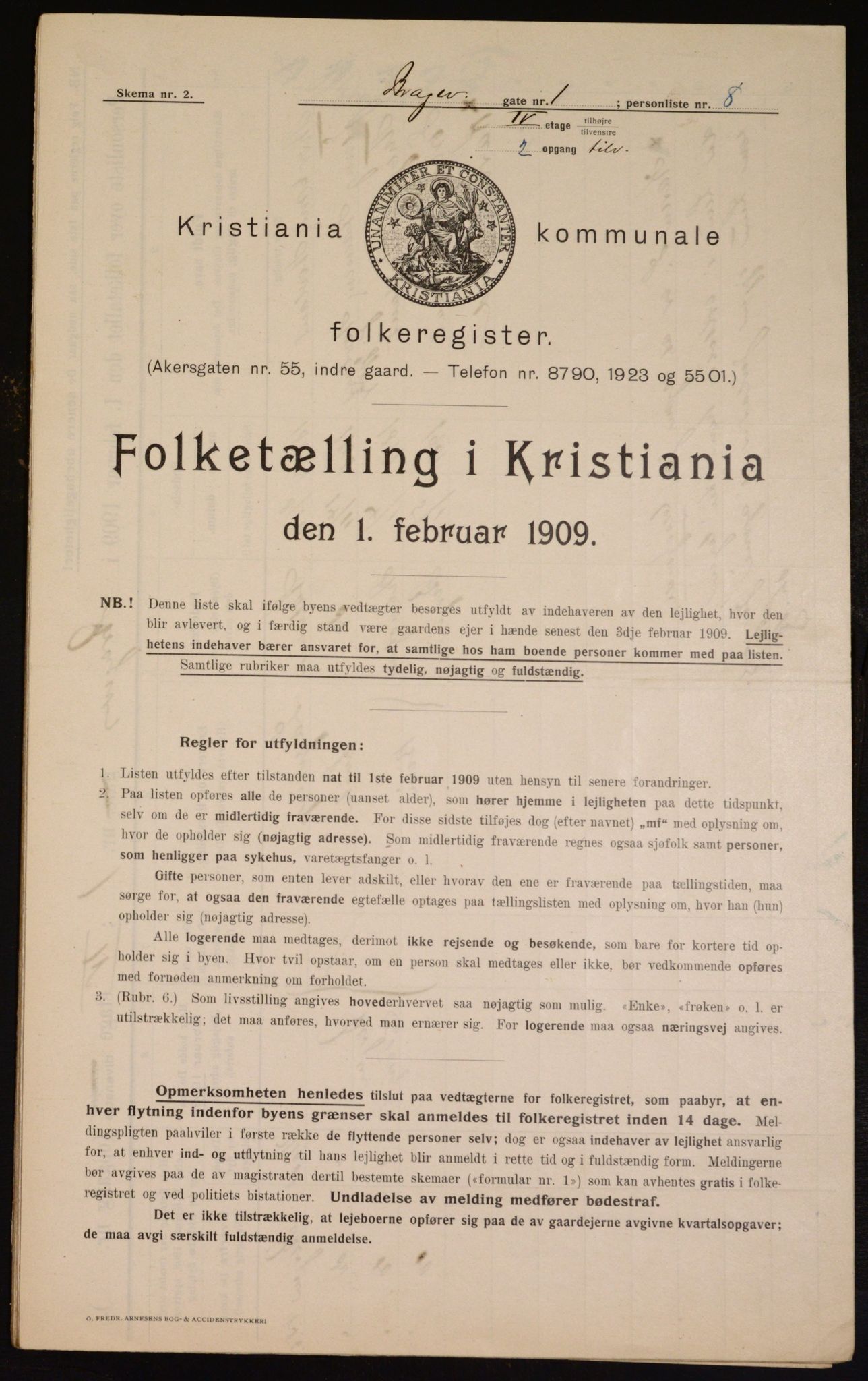 OBA, Municipal Census 1909 for Kristiania, 1909, p. 7551